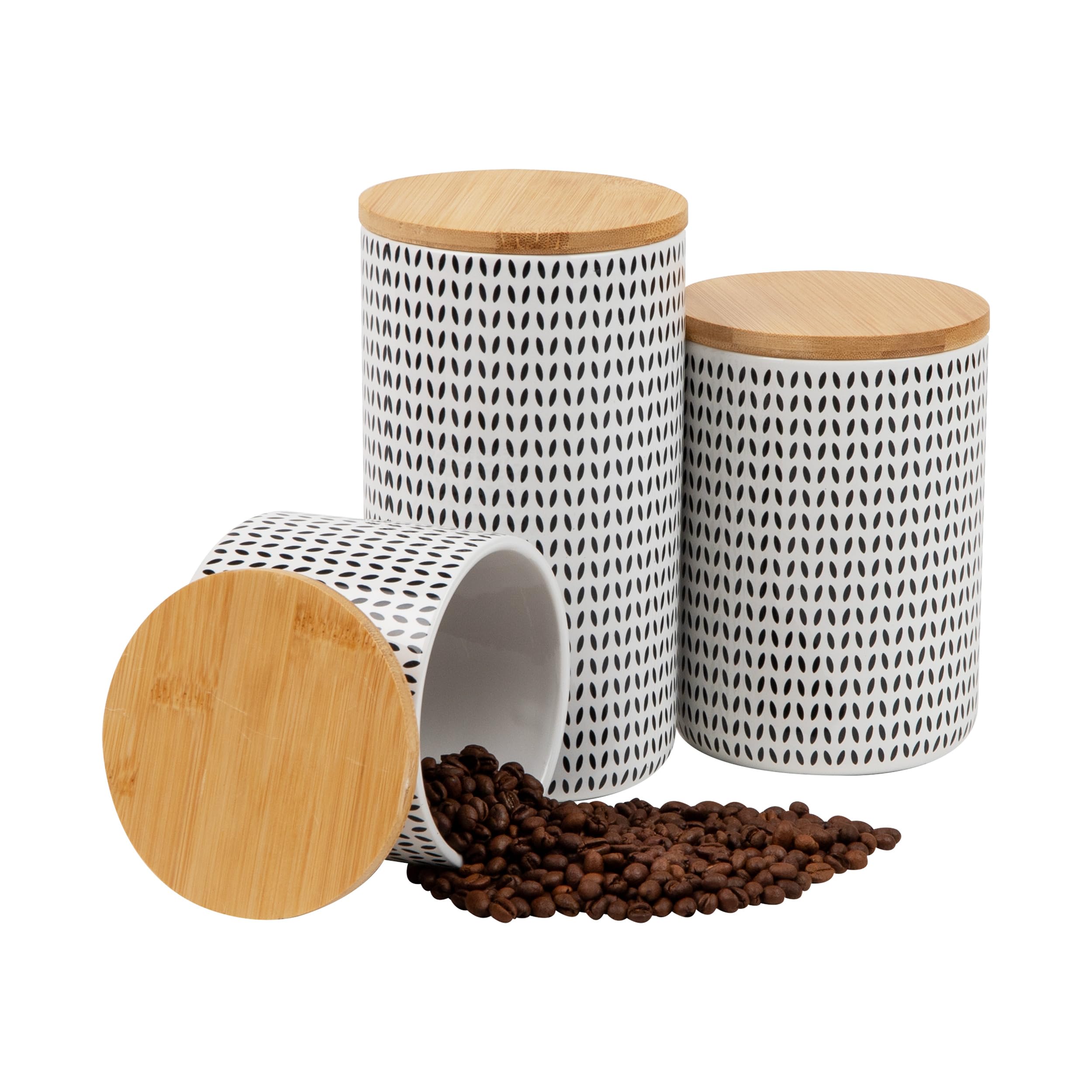 Mind Reader 3-Piece Ceramic Canister Set for Sugar, Coffee & Kitchen Storage with Lids (4