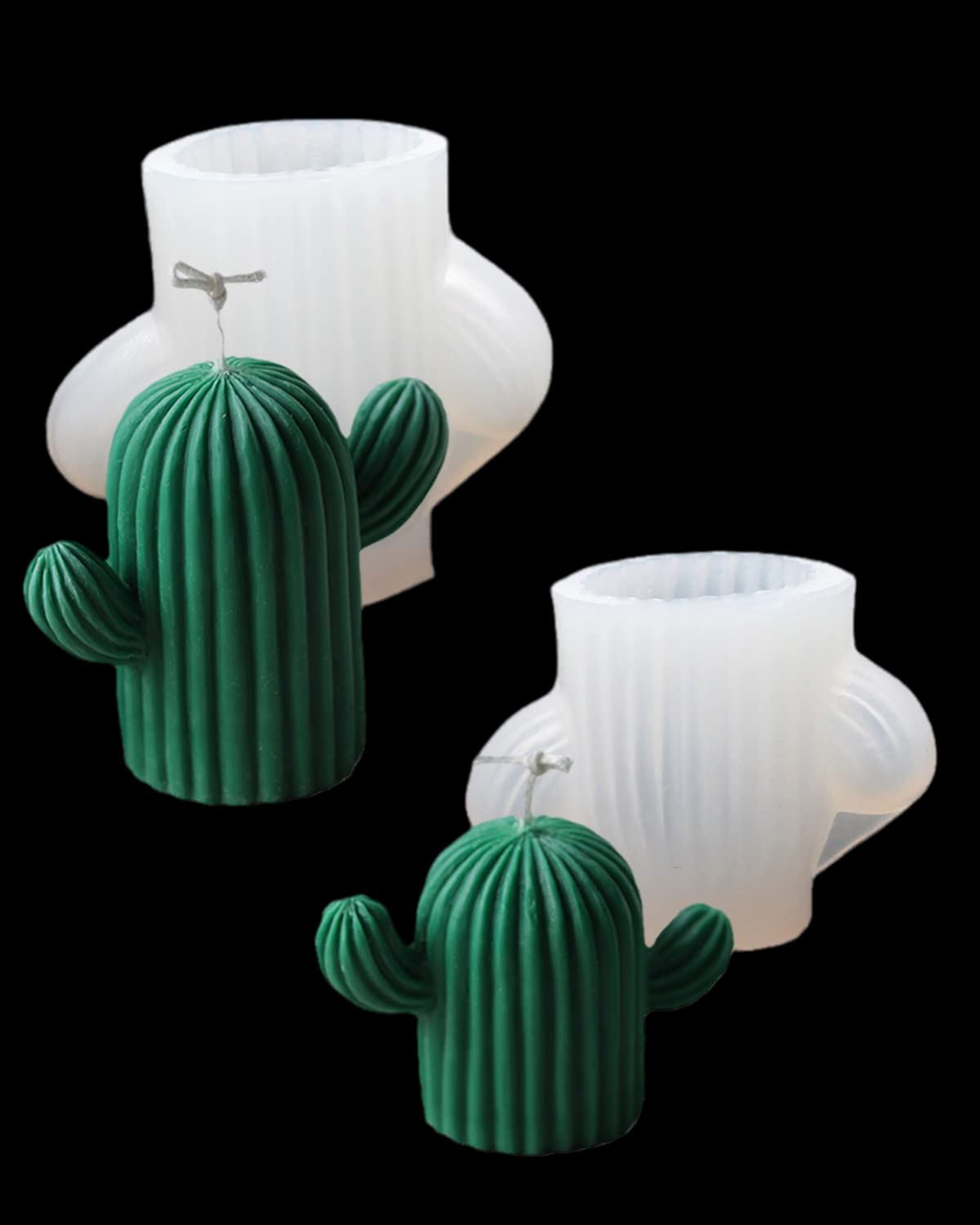 2-Pack Cactus Candle Molds - Silicone Resin Molds for DIY Crafts, Chocolate, Clay, Plaster Carving, Resin Pendant Making - Perfect for Aromatherapy Candles & Home Decor Gifts (3D Cute Design)