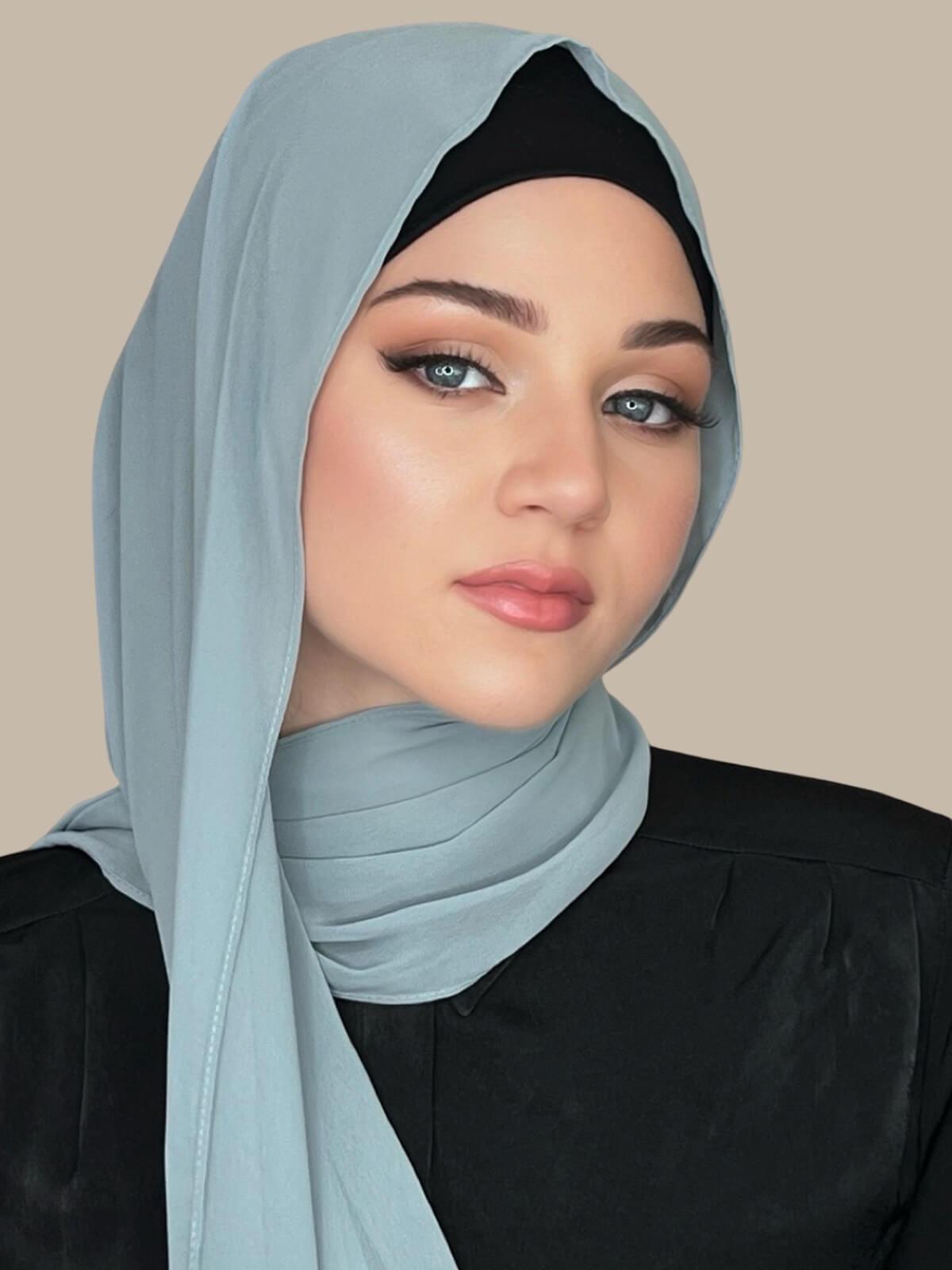 Luxury Stone Green Chiffon Hijab Scarf - Elegant Muslim Women's Head Covering for Prayer, Modest Fashion & Special Occasions