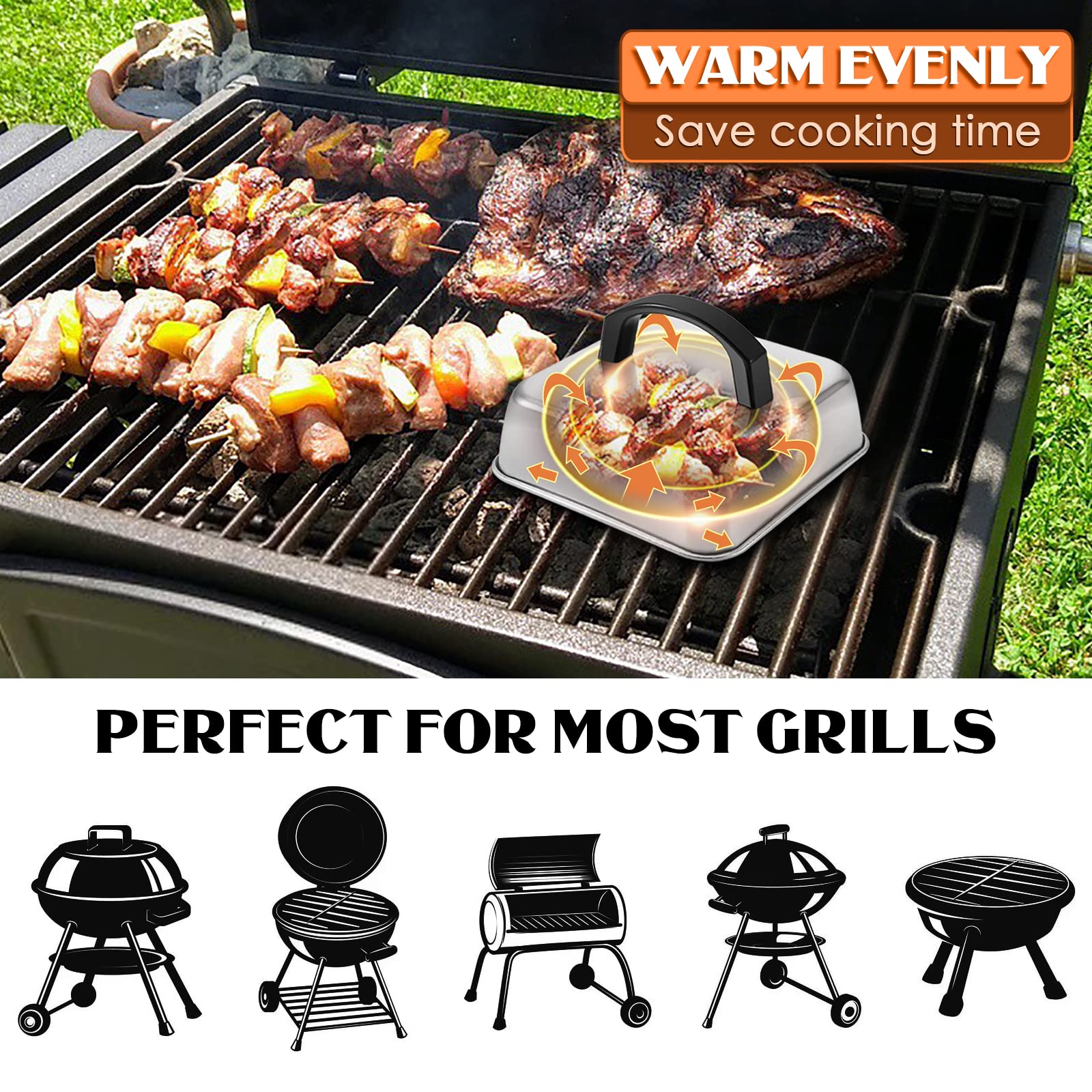Joyfair Stainless Steel Melting Dome Set of 2 - 6.2 Inch Square Basting Cover for Griddle & Steaming Lid - Heavy Duty, Dishwasher Safe - Perfect for Outdoor BBQ, Flat Top Grill, Teppanyaki & Kitchen Cooking - Ideal for Melting Cheese, Steaming Burgers & Locking in Flavors