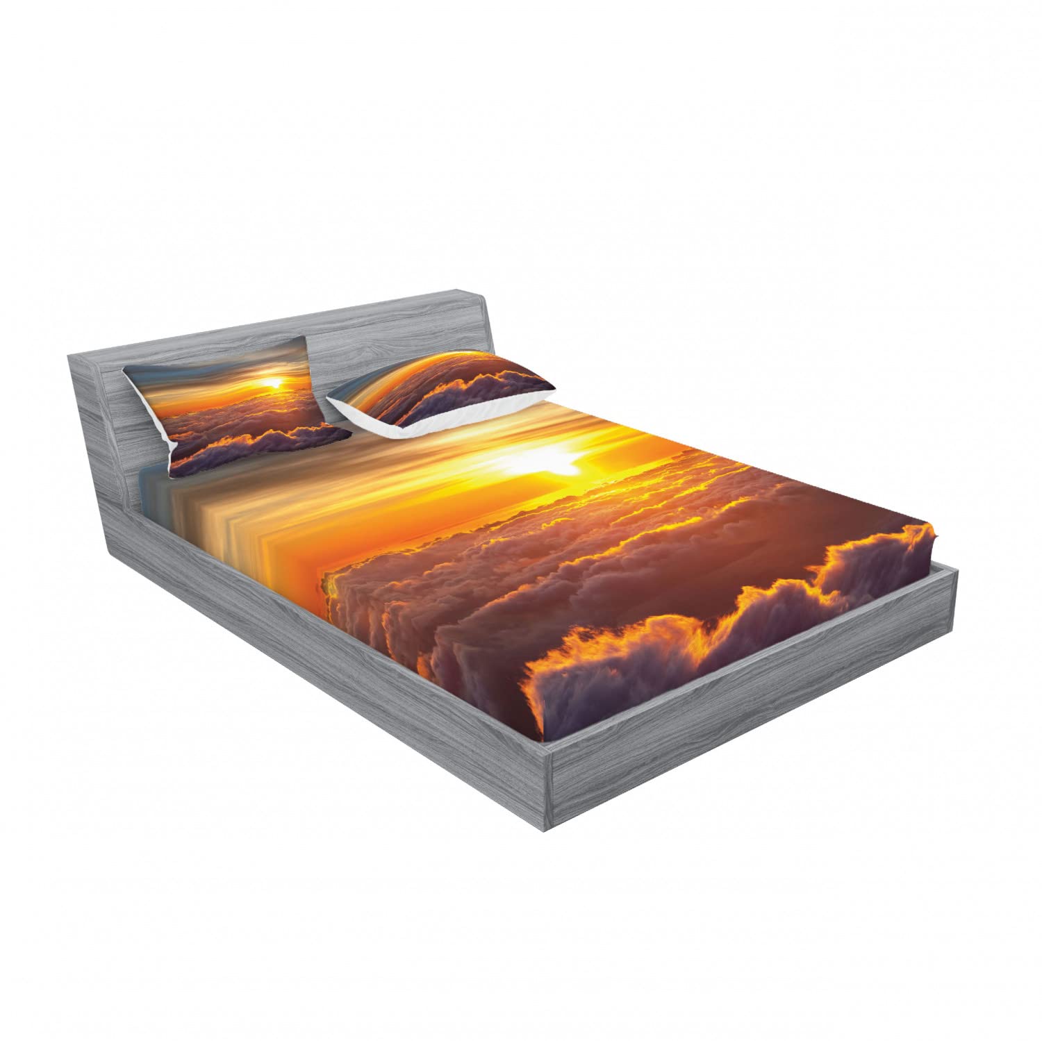 Ambesonne 2-Piece Sunset Clouds Bedding Set - Full Size Fitted Sheets & Pillow Shams (4-Pc Set) | Orange Cloud Pattern Bedroom Decor | Perfect for Guest Rooms, Dorms & Cozy Bedroom Makeovers