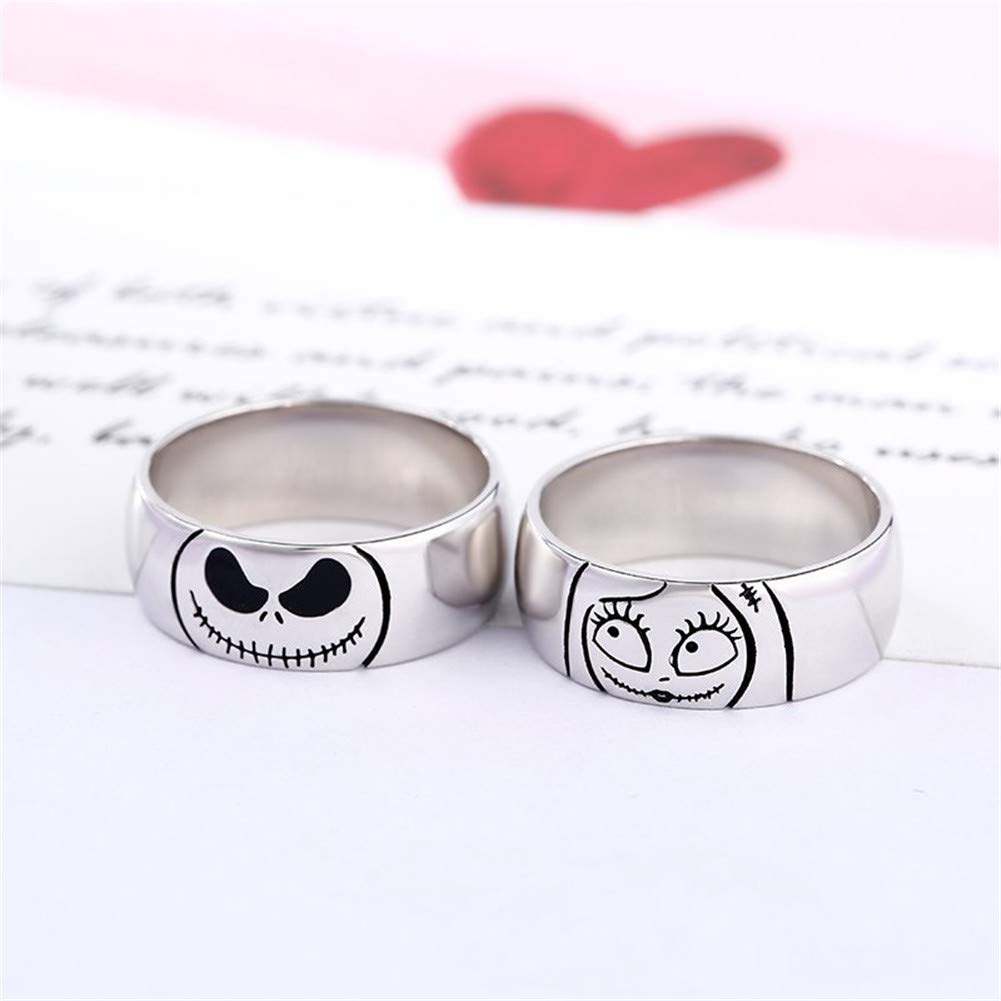 Jeulia 925 Sterling Silver Jack Skellington & Sally Couple Rings Set - Halloween & Anniversary Promise Rings for Women & Men - Perfect for Couples, Gifts, and Themed Jewelry Collections