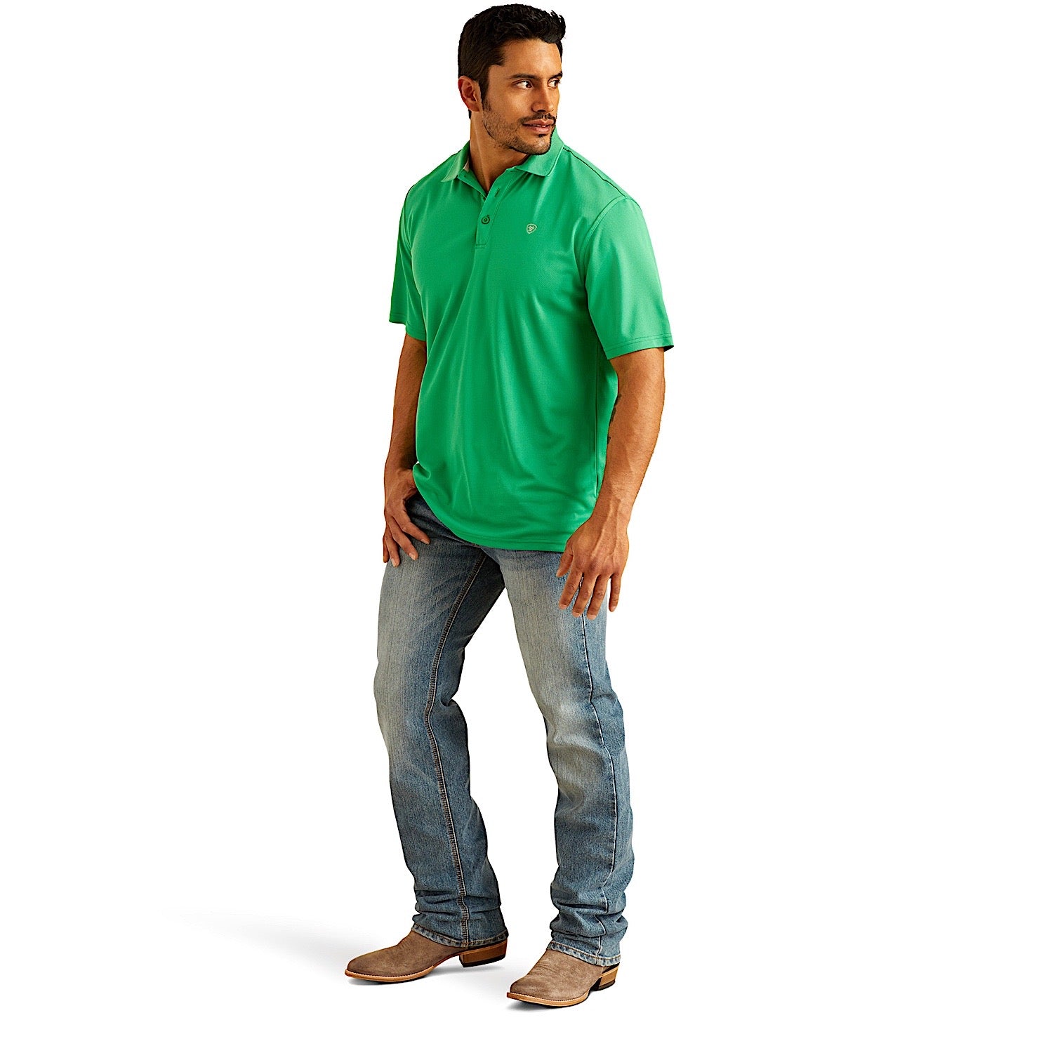 Ariat Men's TEK Performance Polo Shirt - Moisture Wicking, Breathable, UPF Protection - Fern Green - Ideal for Golf, Work & Outdoor Activities