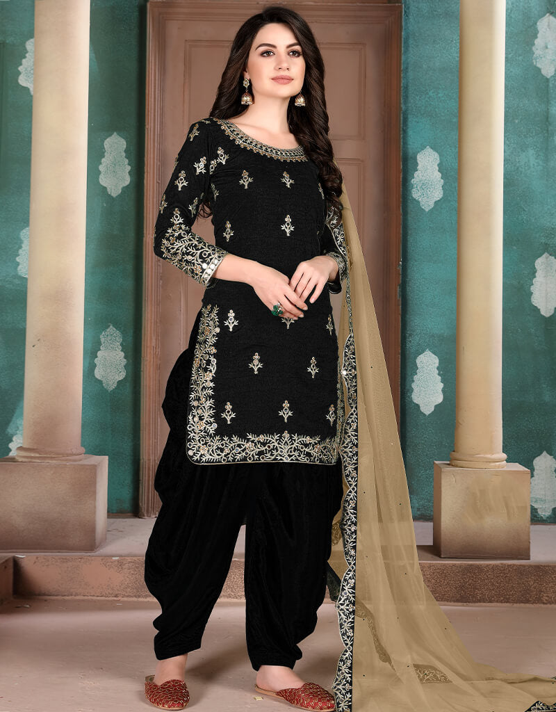 Elegant Black Art Silk Patiyala Salwar Suit for Women - Traditional Indian Ethnic Wear for Weddings, Festivals & Special Occasions