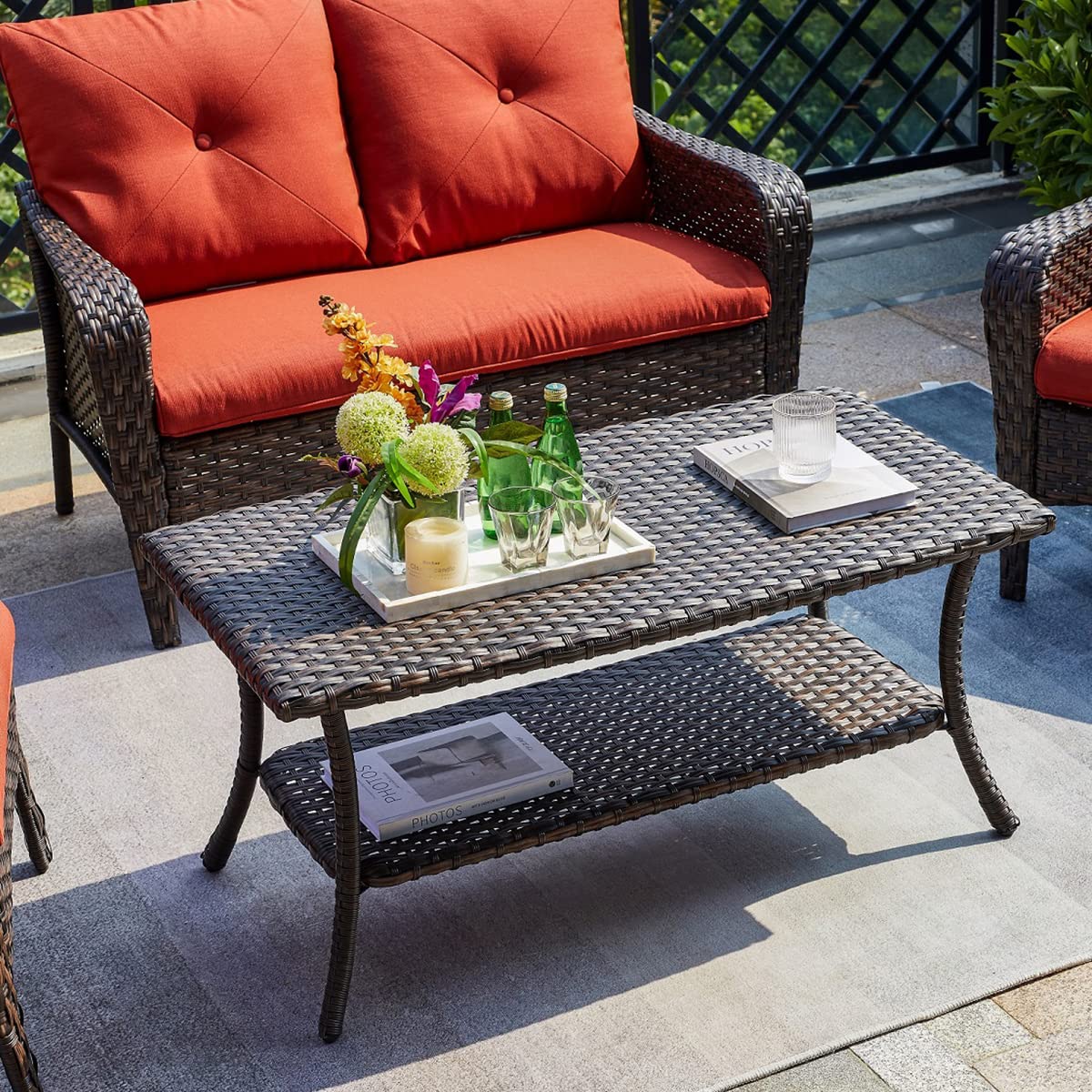 HUMMUH Wicker Patio Coffee Table - Rattan Outdoor Coffee Table with 2-Tier Storage Shelf, Natural Wicker Furniture for Garden, Porch, Backyard & Balcony | Perfect for Outdoor Entertaining & Relaxation