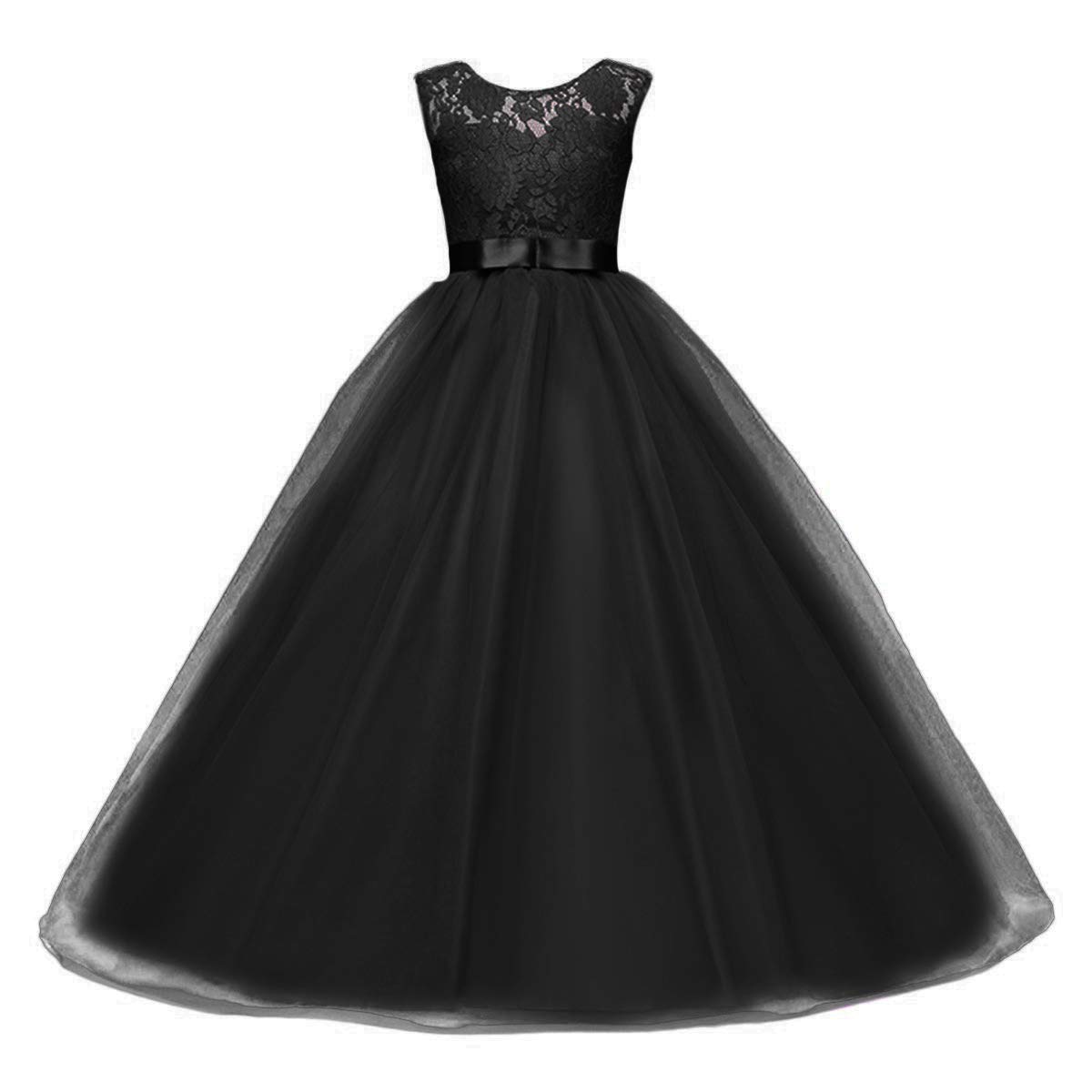 Elegant Flower Lace Princess Tulle Long Dress for Girls - Kids Prom Formal Pageant Dance Gown - Perfect for Birthday Parties, Weddings & Special Occasions