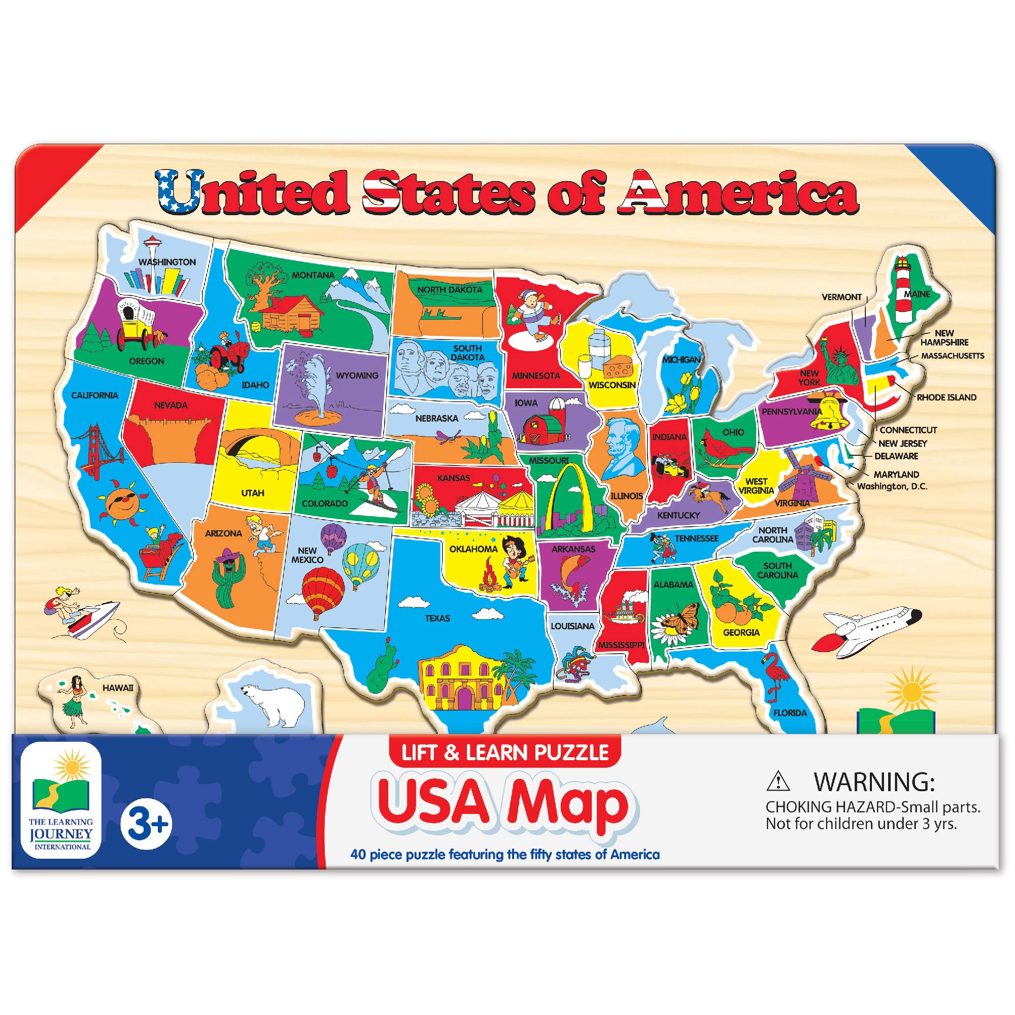 The Learning Journey Lift & Learn Puzzle - Educational USA Map Puzzle for Kids Ages 3+ | Preschool Learning Toys & Birthday Gifts for Boys & Girls | Award-Winning United States Geography Puzzle for Toddlers - Perfect for Homeschooling, Classroom Activities & Family Game Night