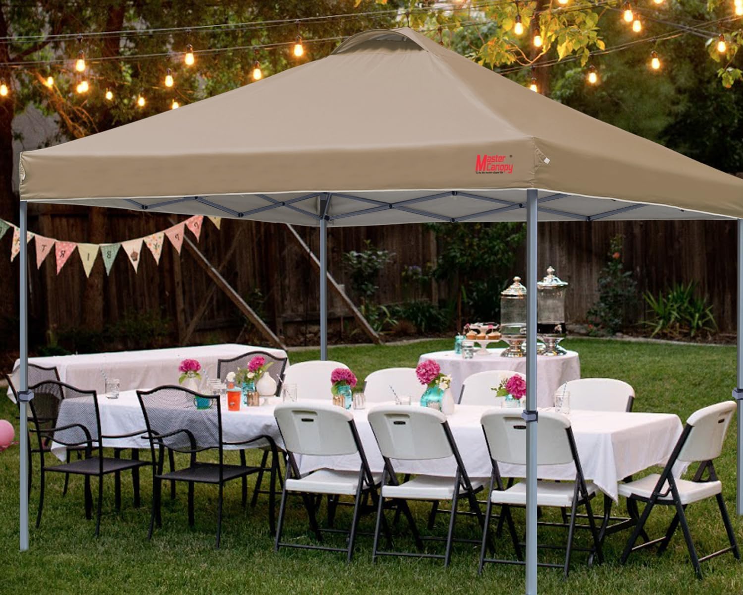 MASTERCANOPY 12x12 Durable Pop-up Canopy Tent with Roller Bag - Khaki Color, Instant Shelter for Outdoor Events, Camping, Picnics & Beach Parties
