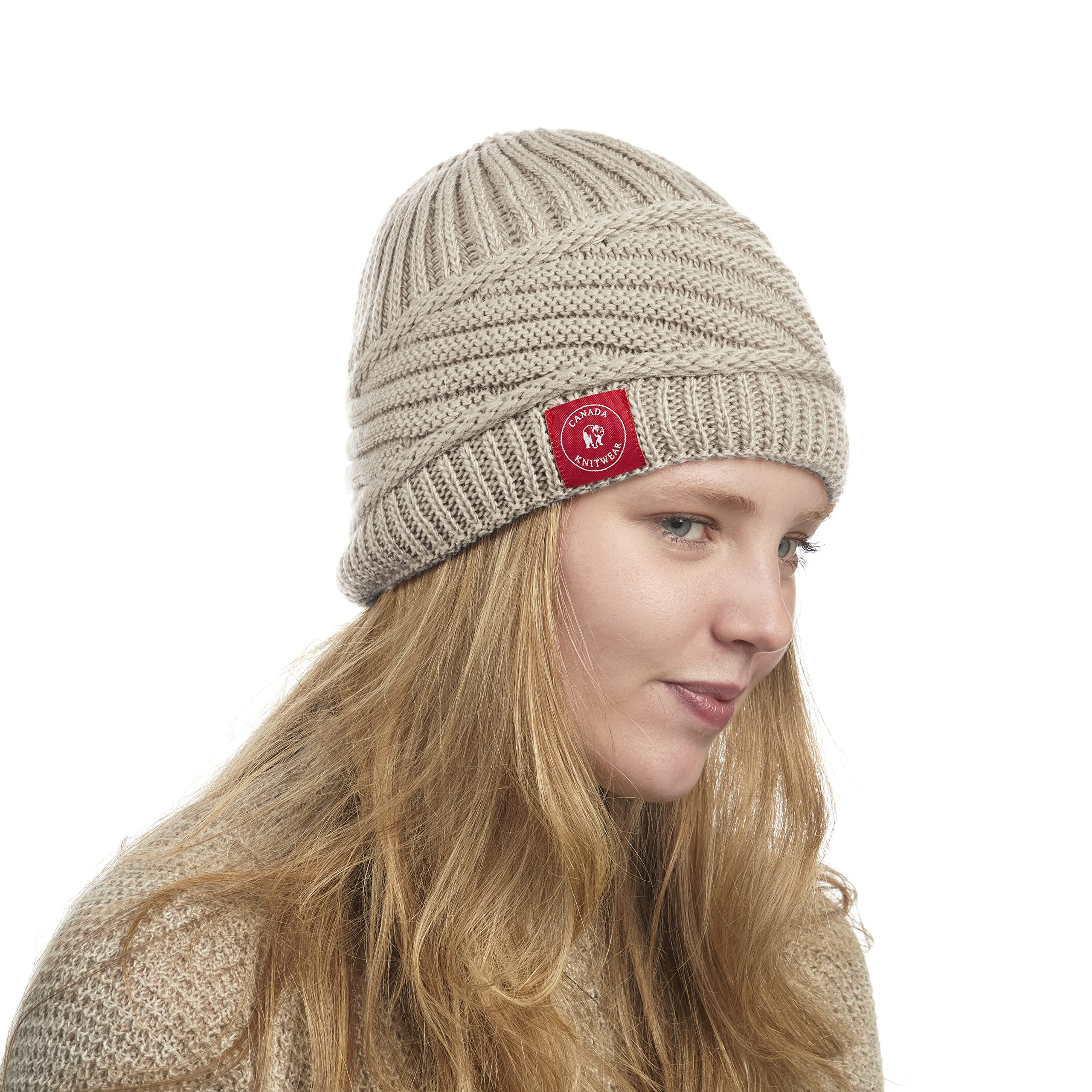 Canada Knitwear - Women's Knit Beanie Hats for Winter | Aran Pattern Slouchy Ski Skull Cap | Warm Wool Toque for Daily Wear & Outdoor Activities | Perfect Gift for Cold Weather, Snowboarding & Casual Fashion