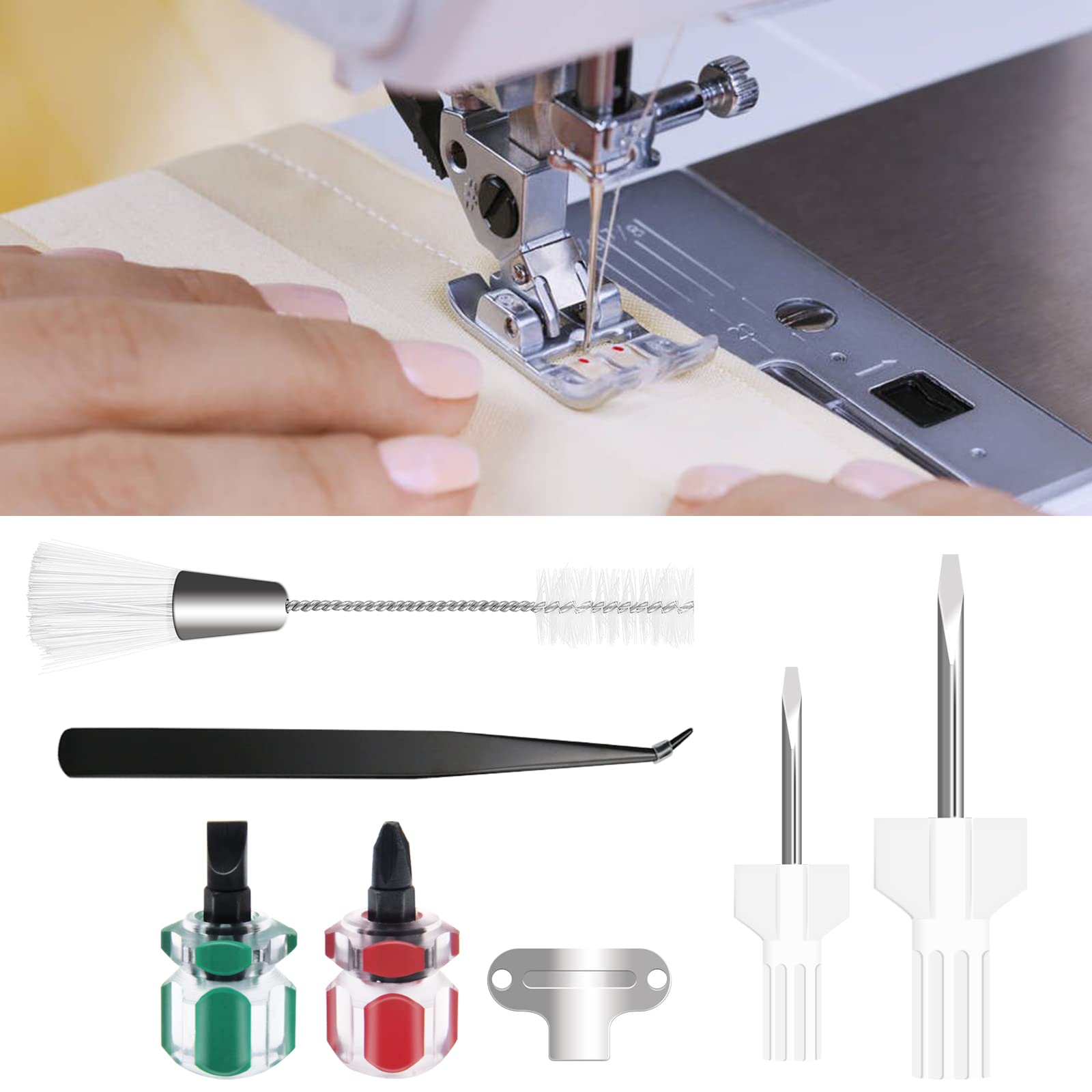 7-Piece Sewing Machine Cleaning Kit with Tweezers, Fluff Brush, Needle Board & Screwdrivers - Essential Sewing Machine Repair Tools for Maintenance & DIY Fixes - Perfect for Home Tailoring, Quilting & Craft Projects
