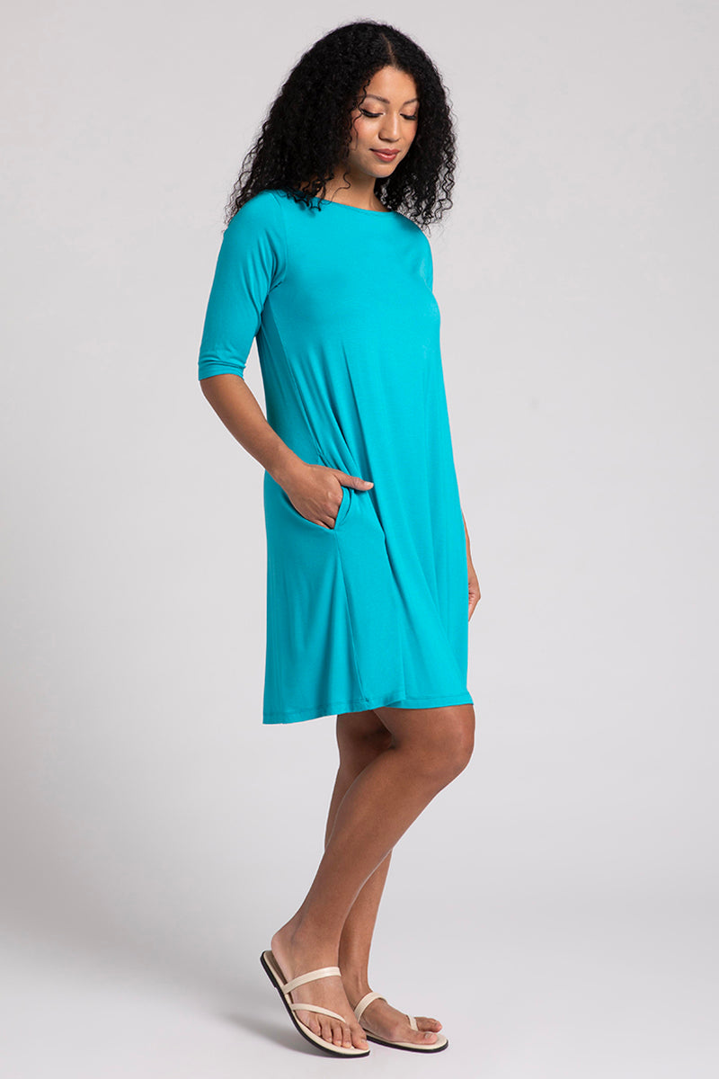 Elegant Bamboo Nu Trapeze Dress in Turquoise - Flowy Summer Dress for Women, Perfect for Beach Vacations, Parties & Casual Outings