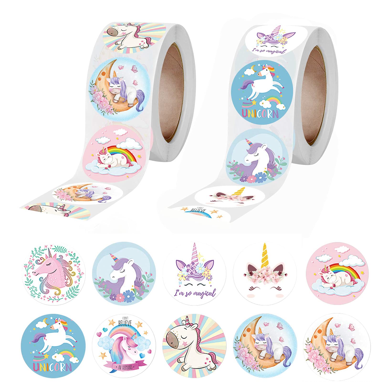 1000PCS Unicorn Stickers for Kids - 10 Styles Cute DIY Self-Adhesive Labels (1 Inch) - Perfect for School Supplies, Birthday Party Favors, Gift Wrapping & Scrapbooking - Bulk Decorative Stickers for Girls & Boys