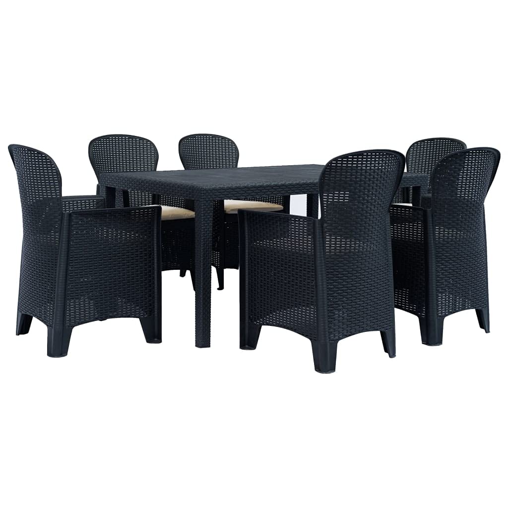 7-Piece Patio Dining Set - Durable Plastic Rattan Look in Anthracite - Perfect for Outdoor Entertaining, Backyard BBQs, and Garden Gatherings