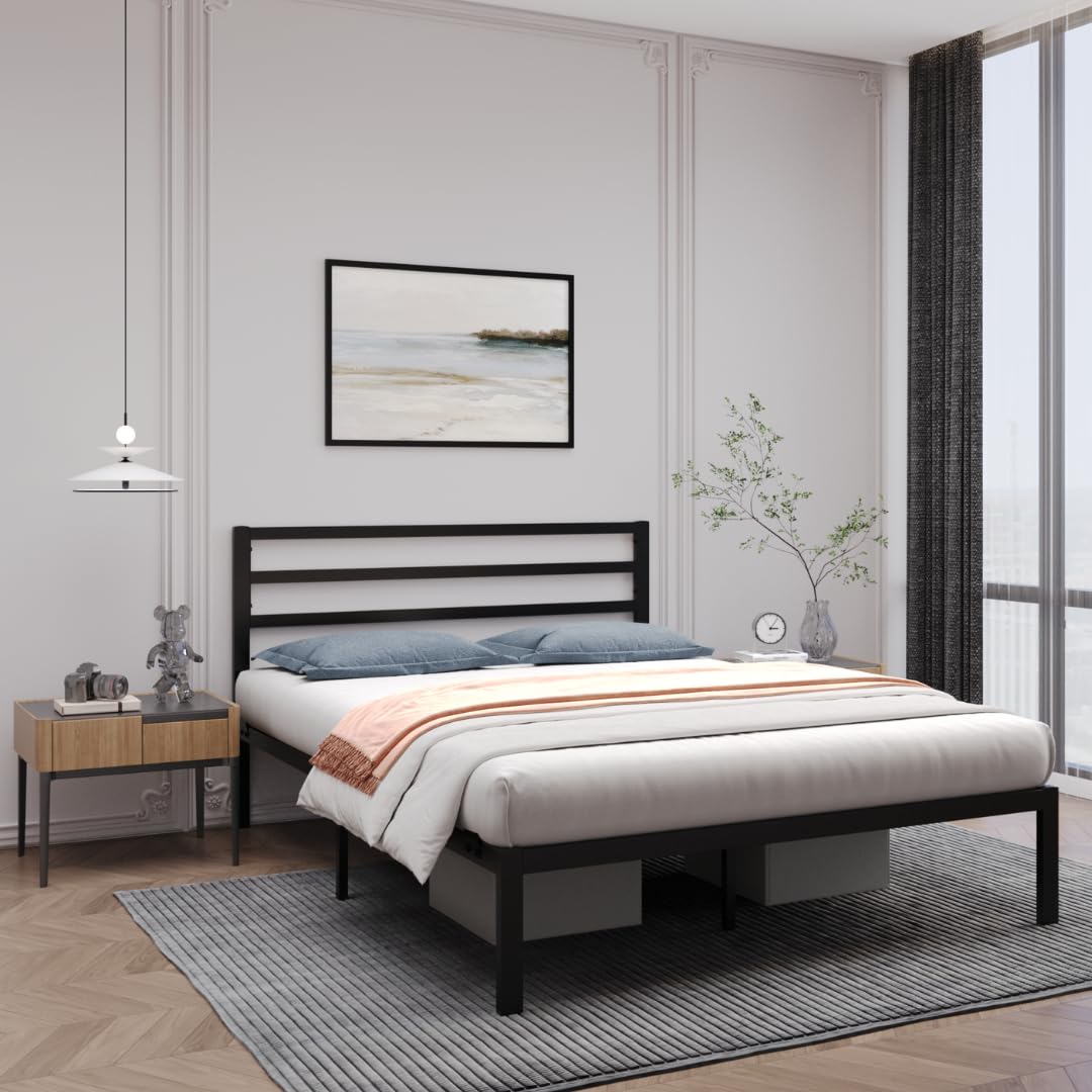 Golden Gate Beds Metal Bed Frame - Heavy Duty Steel Platform Base with Storage Space, No Box Spring Needed | Sturdy Mattress Foundation | Easy Assembly | Full Size Black Minimalist Design | Perfect for Small Bedrooms, Guest Rooms & Modern Apartments