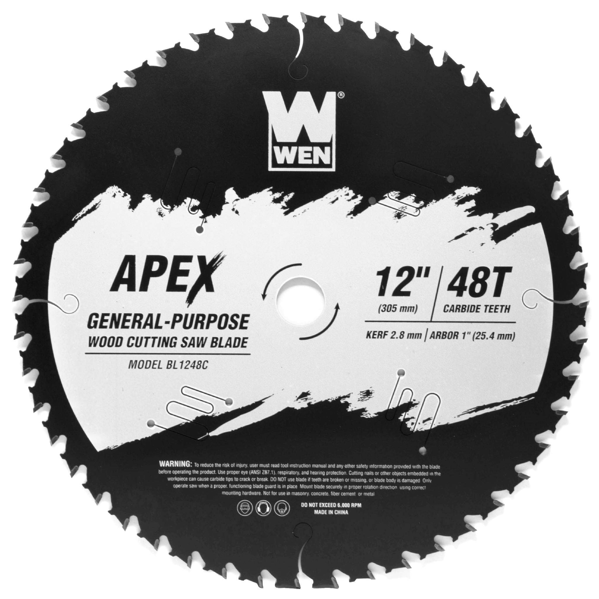 WEN BL1248C Apex 12-Inch 48-Tooth Carbide-Tipped Woodworking Saw Blade - Industrial Grade with Cool Cut Coating for Smooth Cuts | Perfect for Hardwood, Plywood & MDF Cutting Projects