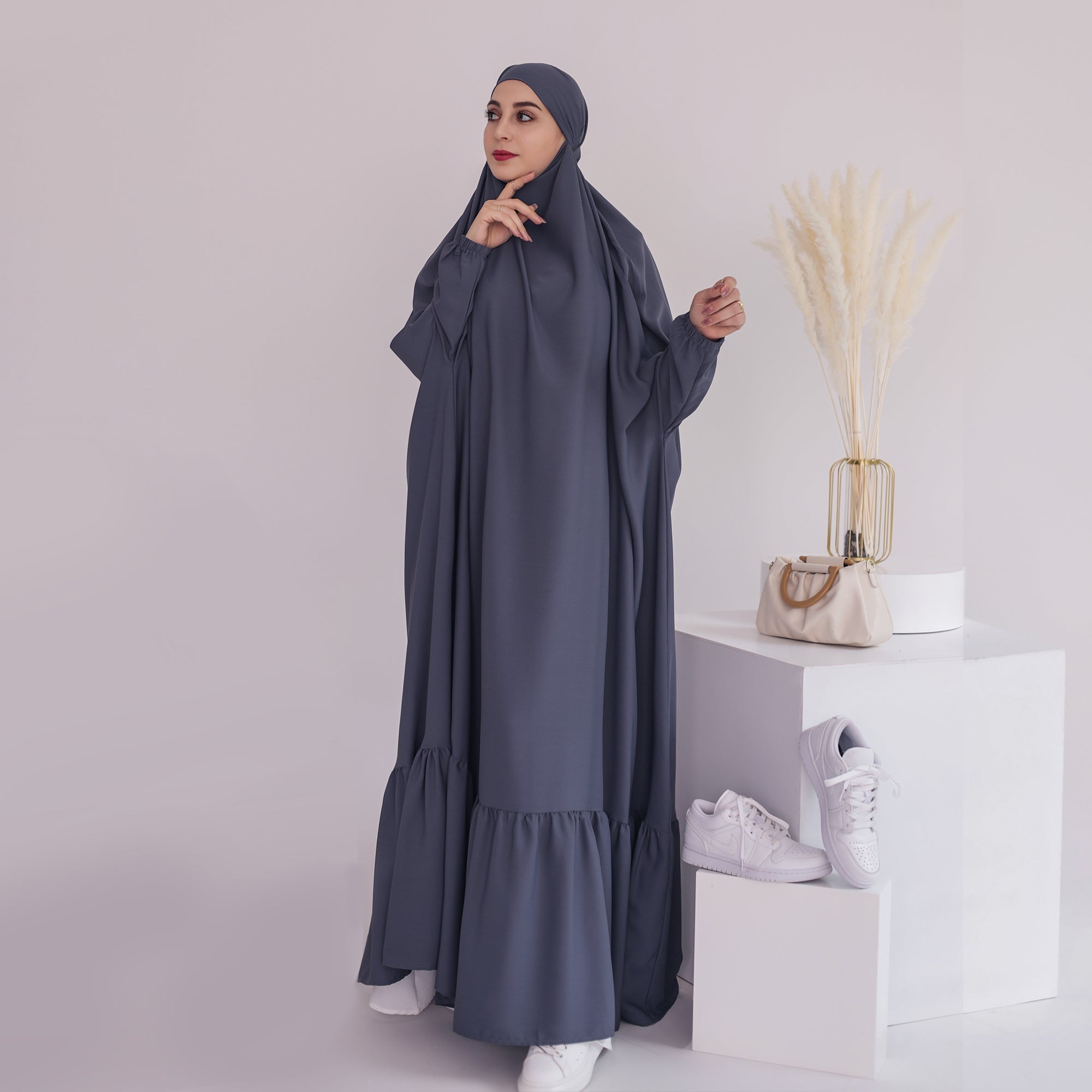 Anissa Jilbab Gray - Modest Muslim Scarf for Women | Perfect for Prayer, Daily Wear & Special Occasions
