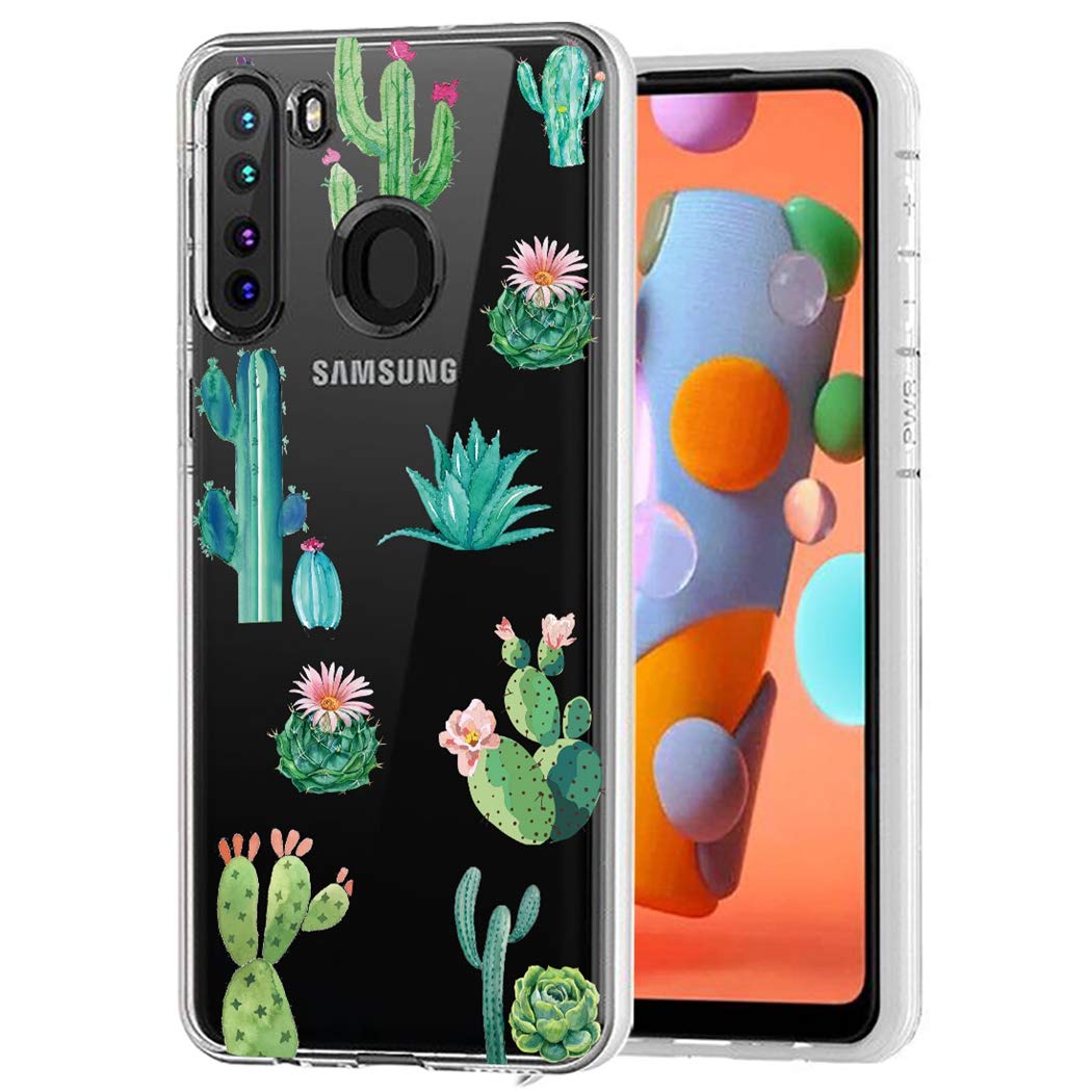 **Samsung Galaxy A21 Phone Case - Clear Soft TPU Shockproof Protective Cover for Women & Girls | Cactus Design | Perfect for Everyday Use & Travel**