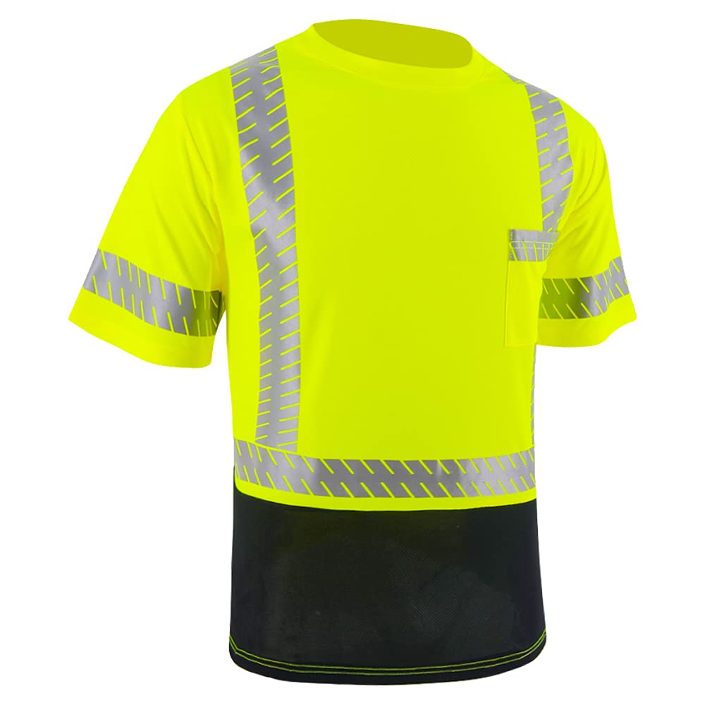 ANSI Class 3 High Visibility Safety Shirts with Reflective Strips - Black Construction Work Shirts for Men | Ideal for Road Work, Night Shifts & Hazardous Job Sites