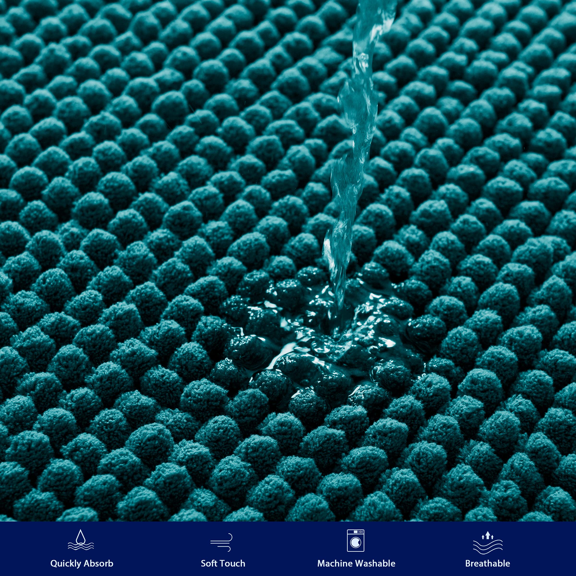 **SUBRTEX Soft Chenille Bathroom Rug - Ultra Plush, Water Absorbent, Quick Dry, Machine Washable Non-Slip Shower Mat (Blue, 24