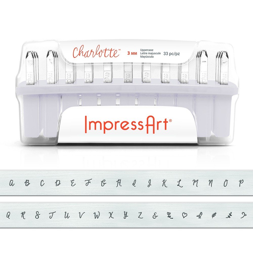 ImpressArt Charlotte Uppercase Letter Metal Stamps Set - 36pc Alphabet Stamping Kit for Jewelry Making, Leather Craft & DIY Metal Engraving | Perfect for Personalized Gifts, Bracelets & Keychains