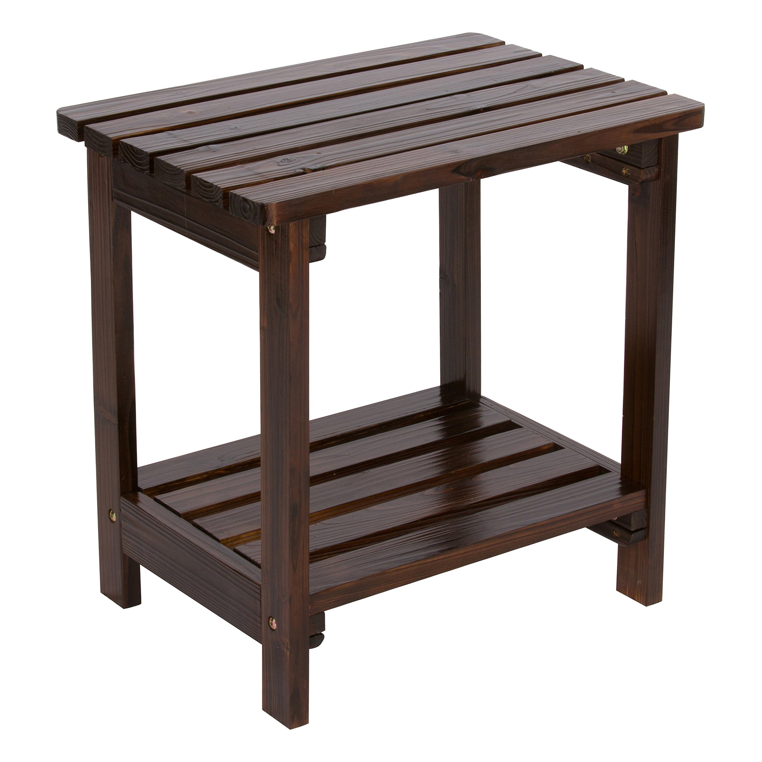 ShineCo Providence Rectangular Solid Wood Outdoor Patio Table - Weather-Resistant Adirondack Style Small Table in Burnt Brown for Garden, Deck, and Backyard Relaxation