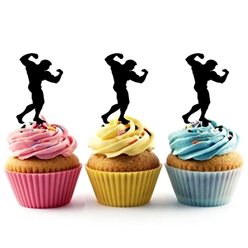 10pcs Bodybuilding Man Silhouette Acrylic Cupcake Toppers - Perfect for Gym Themed Parties, Wedding Cakes & Birthday Decorations
