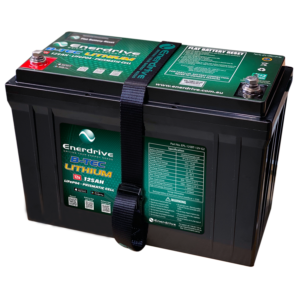 Enerdrive B-TEC 12V 125Ah G2 Lithium Battery - High Performance Deep Cycle Battery for RVs, Boats & Solar Systems - Best Price Guaranteed