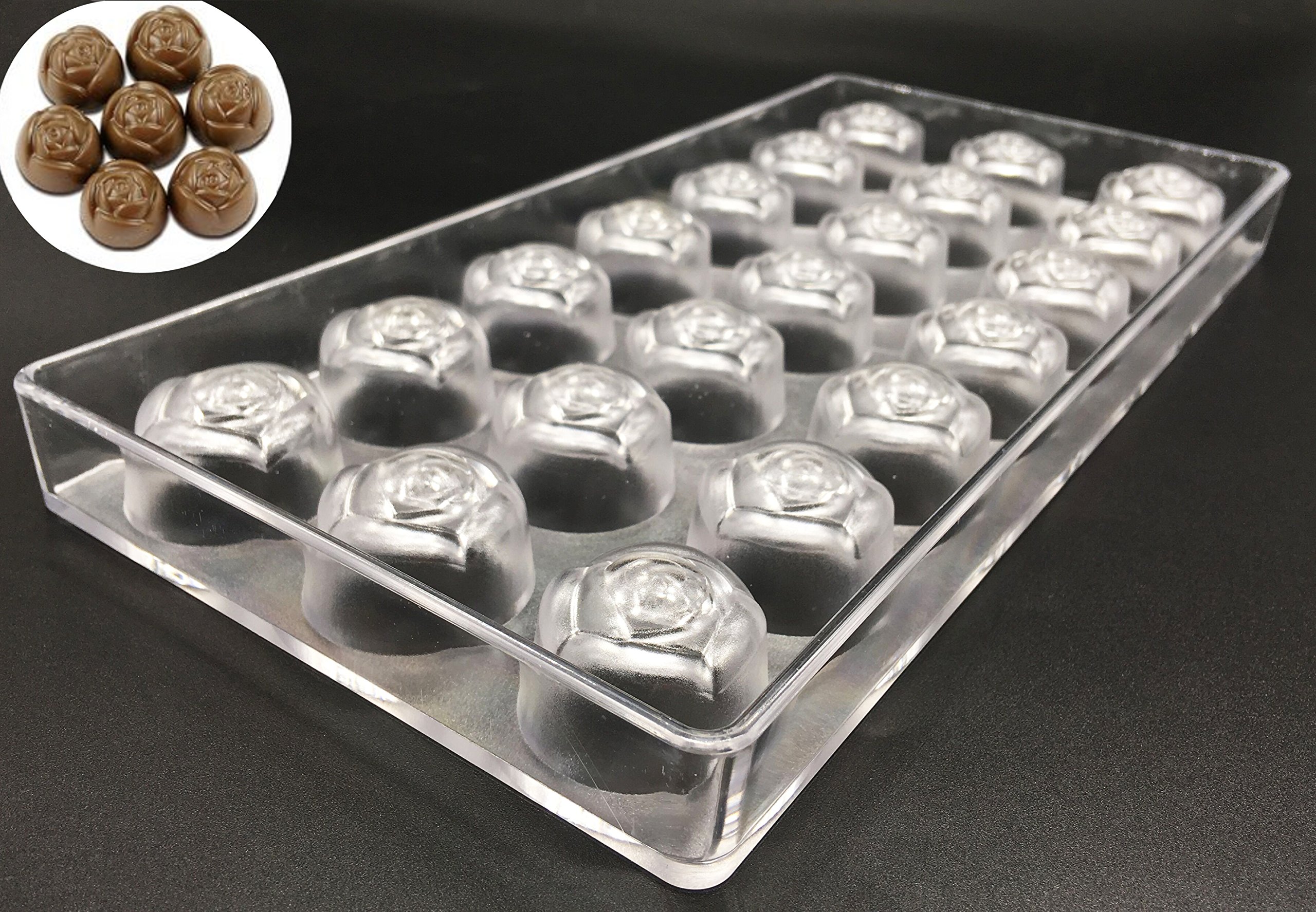 Premium Rose-Shaped Polycarbonate Chocolate & Candy Mold Set - 21-Piece Baking Tray for DIY Chocolate Roses, Jelly Candies, Cake Decorations - Perfect for Valentine's Day, Weddings & Gift Making
