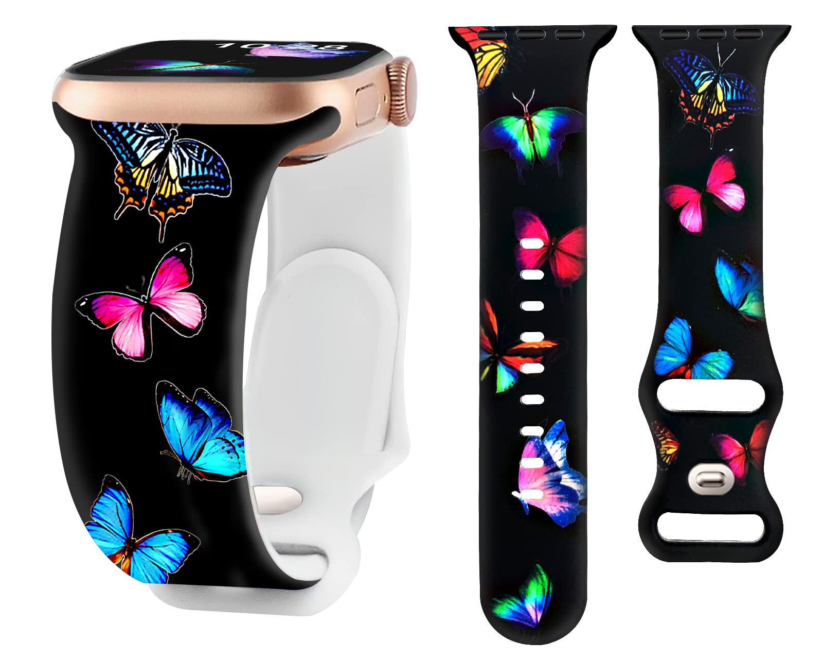 Sport Band Compatible with Apple Watch Series 8/7/6/5/4/3/2/1/SE - 38mm 40mm 41mm 42mm 44mm 45mm 49mm Silicone Replacement Strap for Women & Men - Cute Butterfly & Leopard Print Design - Perfect for Workouts, Running & Everyday Wear