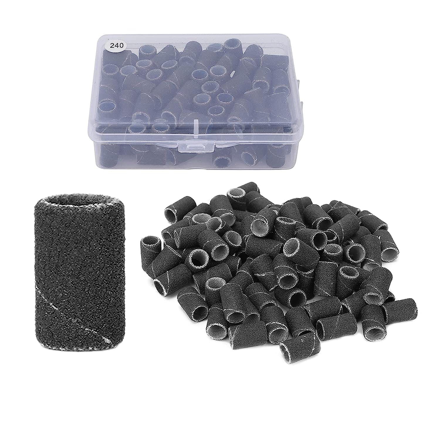 Ubersweet® 240 Grit Manicure Sanding Bands for Nail Drill - Professional Nail File Sanding Bands with Storage Box (HQ-14 Black 240#) | Perfect for Salon, Home Nail Care & DIY Manicures