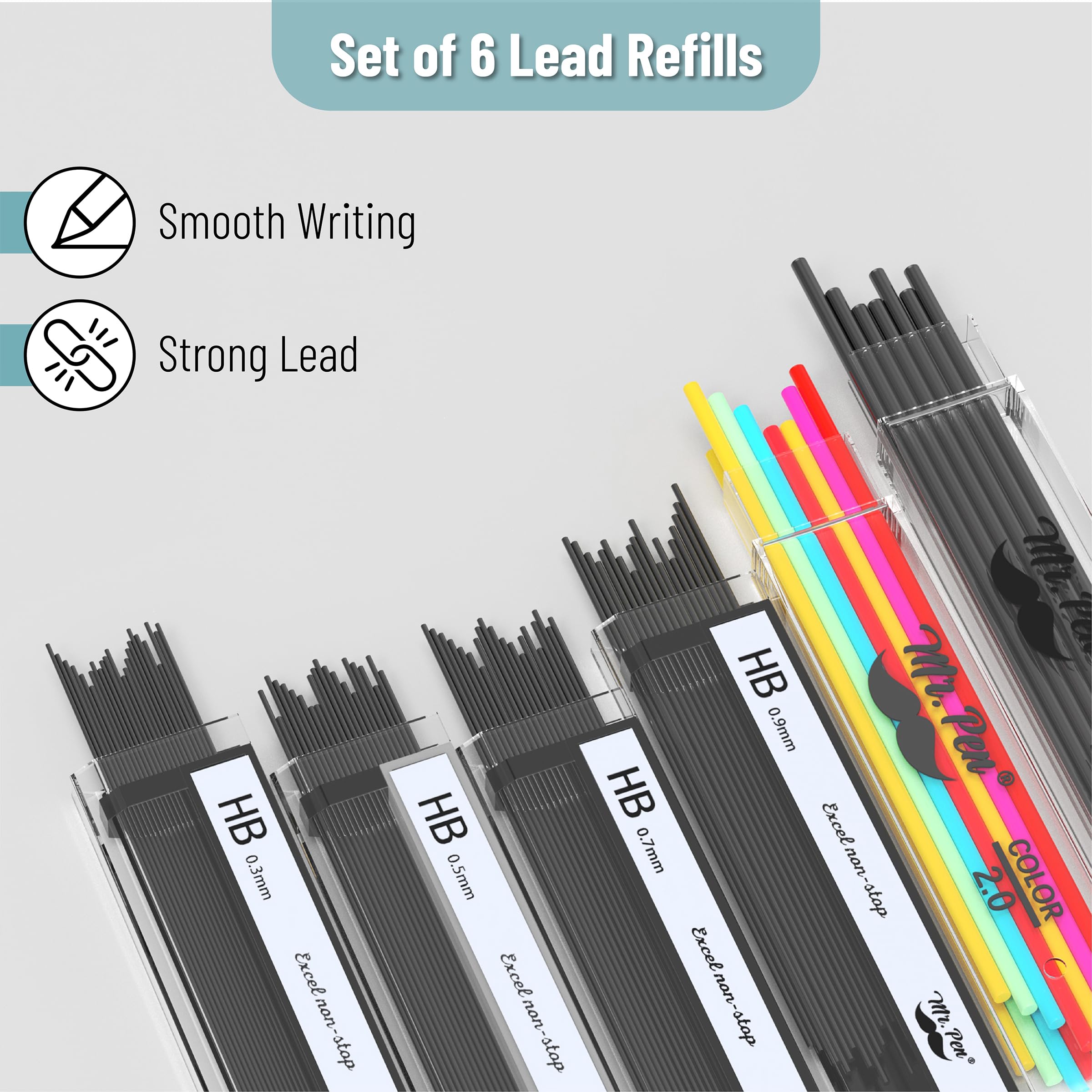 Mr. Pen Metal Mechanical Pencil Set - 5 Sizes (0.3mm, 0.5mm, 0.7mm, 0.9mm, 2mm) for Sketching, Drafting & Writing | Professional Drawing Pencils for Artists, Engineers & Students | Durable Metal Construction for Precision Work