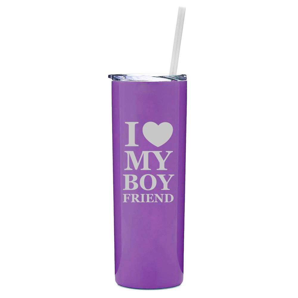 20 oz Skinny Tall Stainless Steel Vacuum Insulated Tumbler with Straw - Purple 