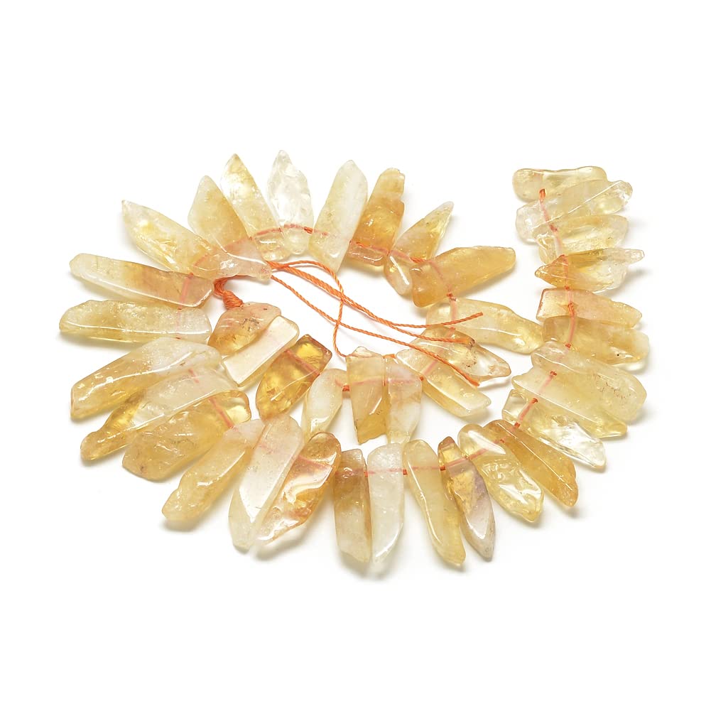 40pcs Natural Citrine Rock Healing Quartz Crystal Points - Gemstone Sticks, Irregular Flat Beads for DIY Jewelry Making (15 inch/Strand) | Smooth Pendulum Stone Pendants for Energy Healing, Meditation & Home Decor