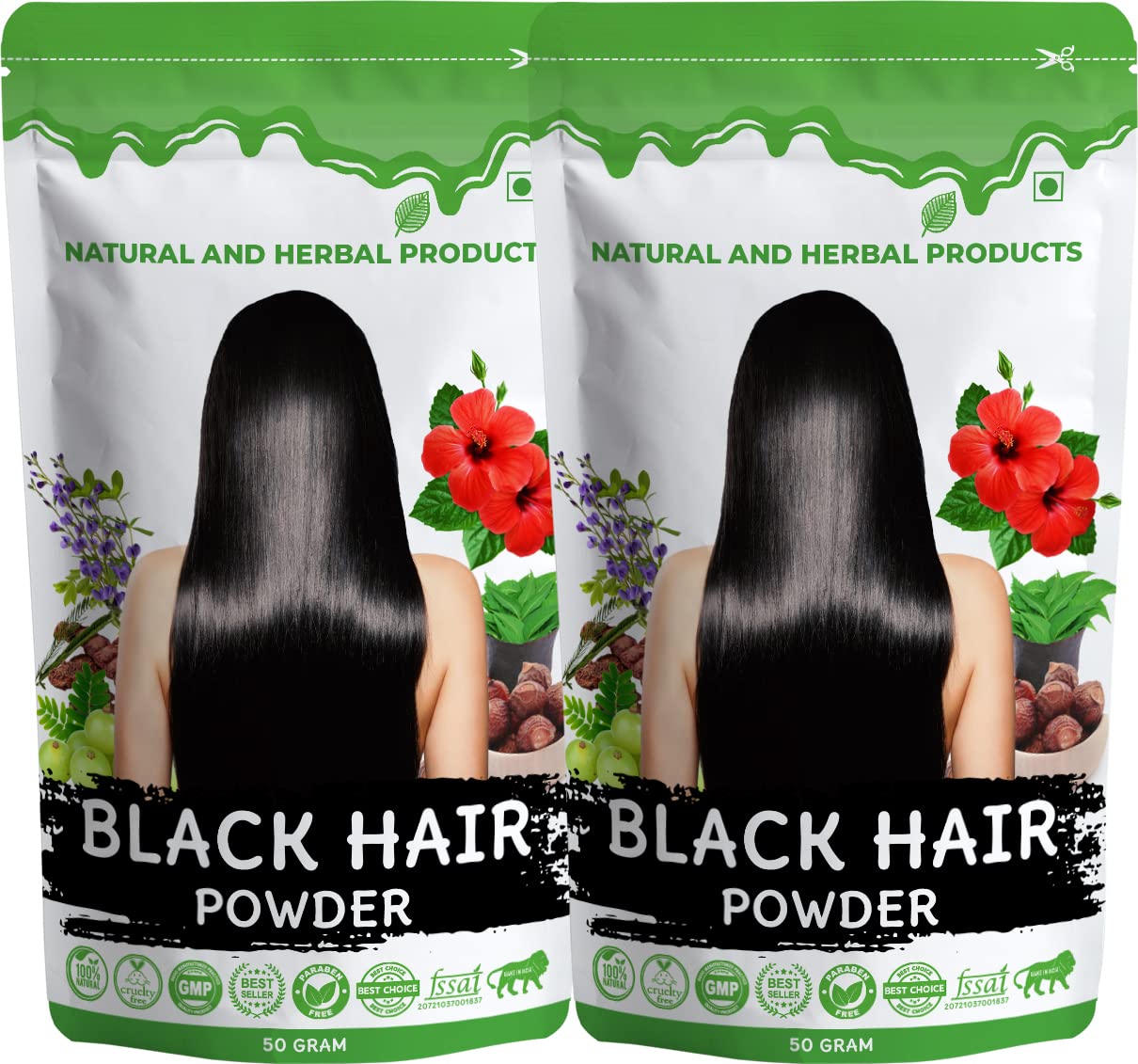 Natural Black Henna Hair Dye for Women & Men - 50g (Pack of 2) | Chemical-Free Hair Color | Promotes Hair Growth & Strength | Reduces Hair Fall | Deep Conditioning Treatment | Perfect for Home Use & Salon Styling