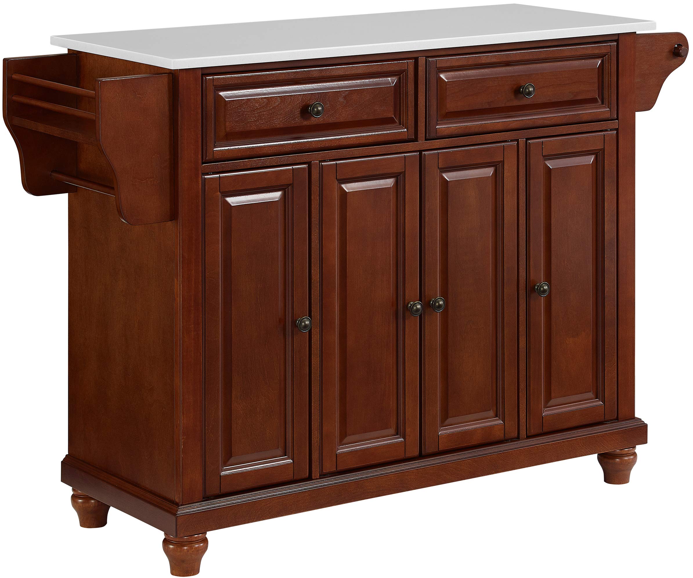 Crosley Cambridge Rolling Kitchen Island with Stone Top - Microwave Stand, Spice Rack & Storage Cart in Mahogany | Perfect for Small Kitchens, Pantry Organization & Mobile Food Prep Stations