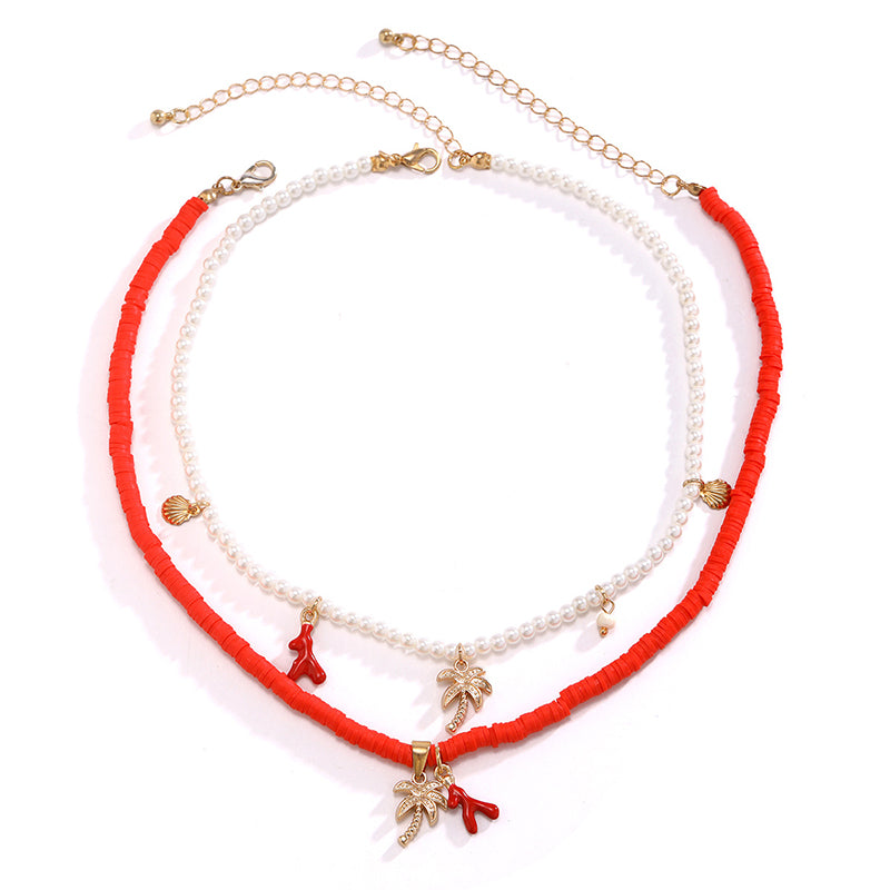 Bohemian Imitation Pearl Shell Multi-Layered Necklace for Women - Elegant Beach Wedding Jewelry, Boho Chic Accessory for Summer Outfits & Vacation Style