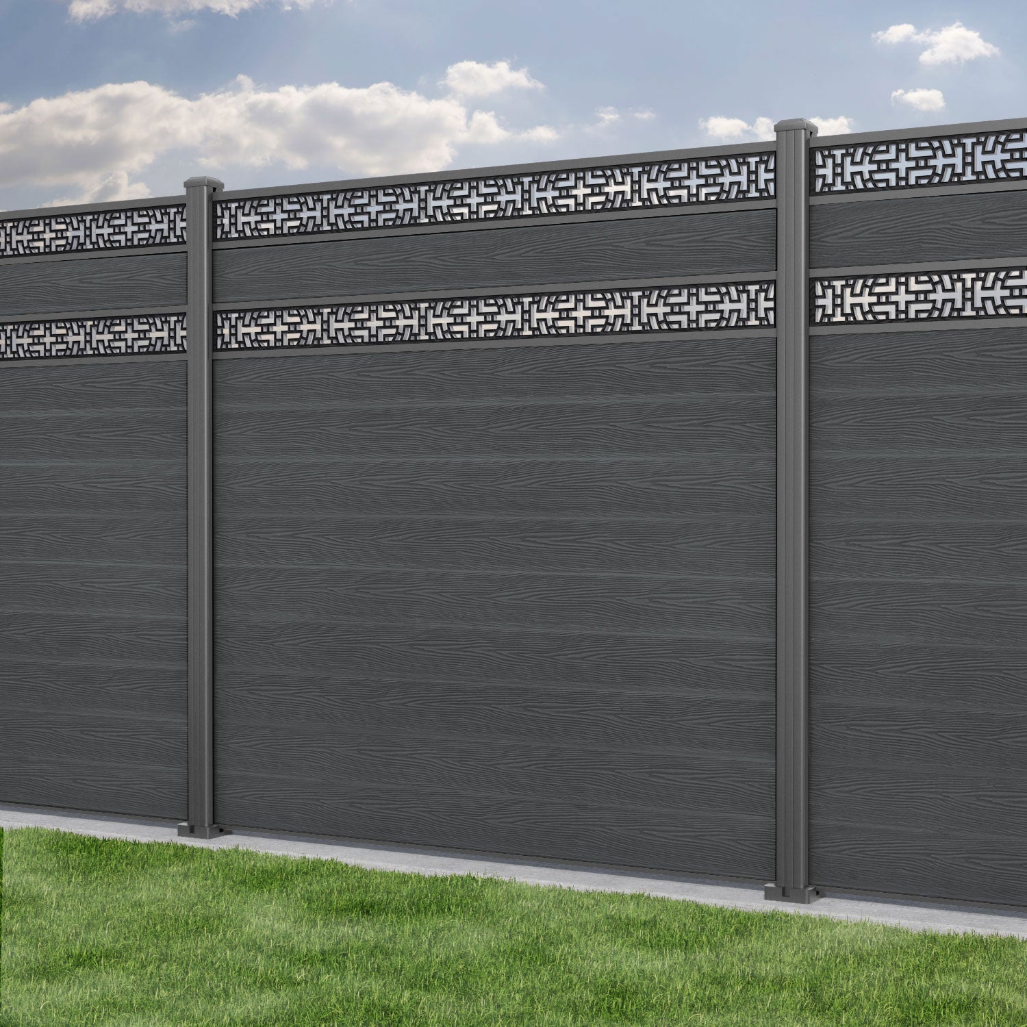 Classic Kumo Split Screen Fence Panel - Dark Grey Aluminum Privacy Fence with Sturdy Posts | Perfect for Backyard, Garden & Patio Privacy Screening