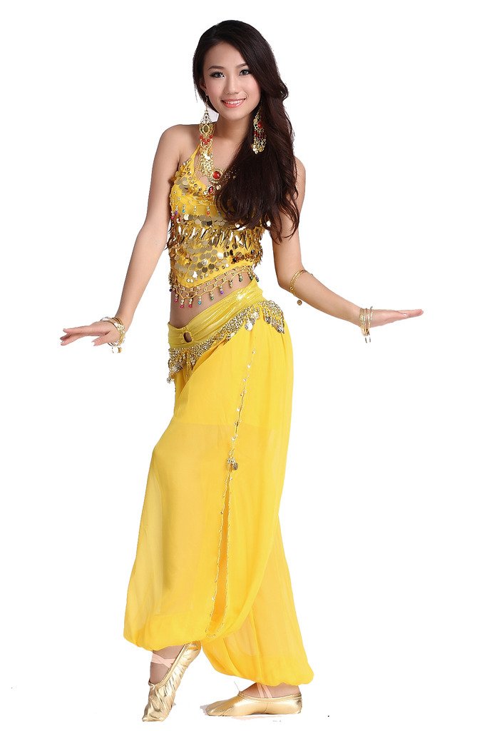 ZLTdream Women's Belly Dance Costume Set - Chiffon Bandage Top & Lantern Coins Pants for Professional Performances, Dance Classes, and Cultural Events