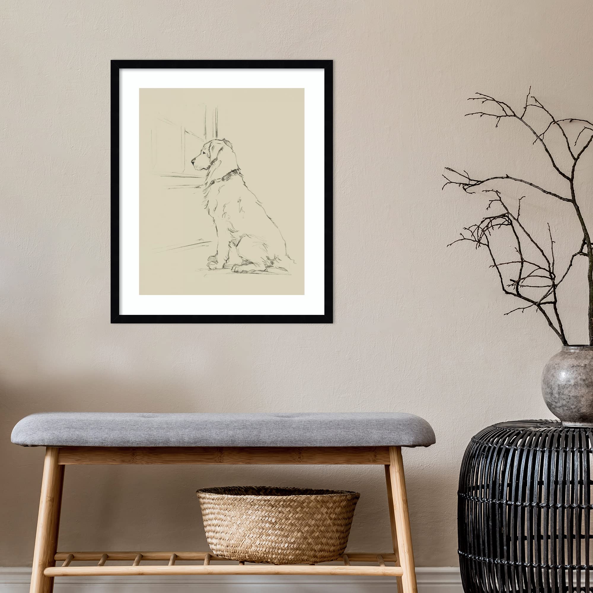 Amanti Art Framed Wall Art Print 25x21 - Waiting for Master IV by Ethan Harper | Black & White Animal Wall Decor | Medium Poster Painting for Living Room, Bedroom, Office | Perfect for Modern Home & Office Decor