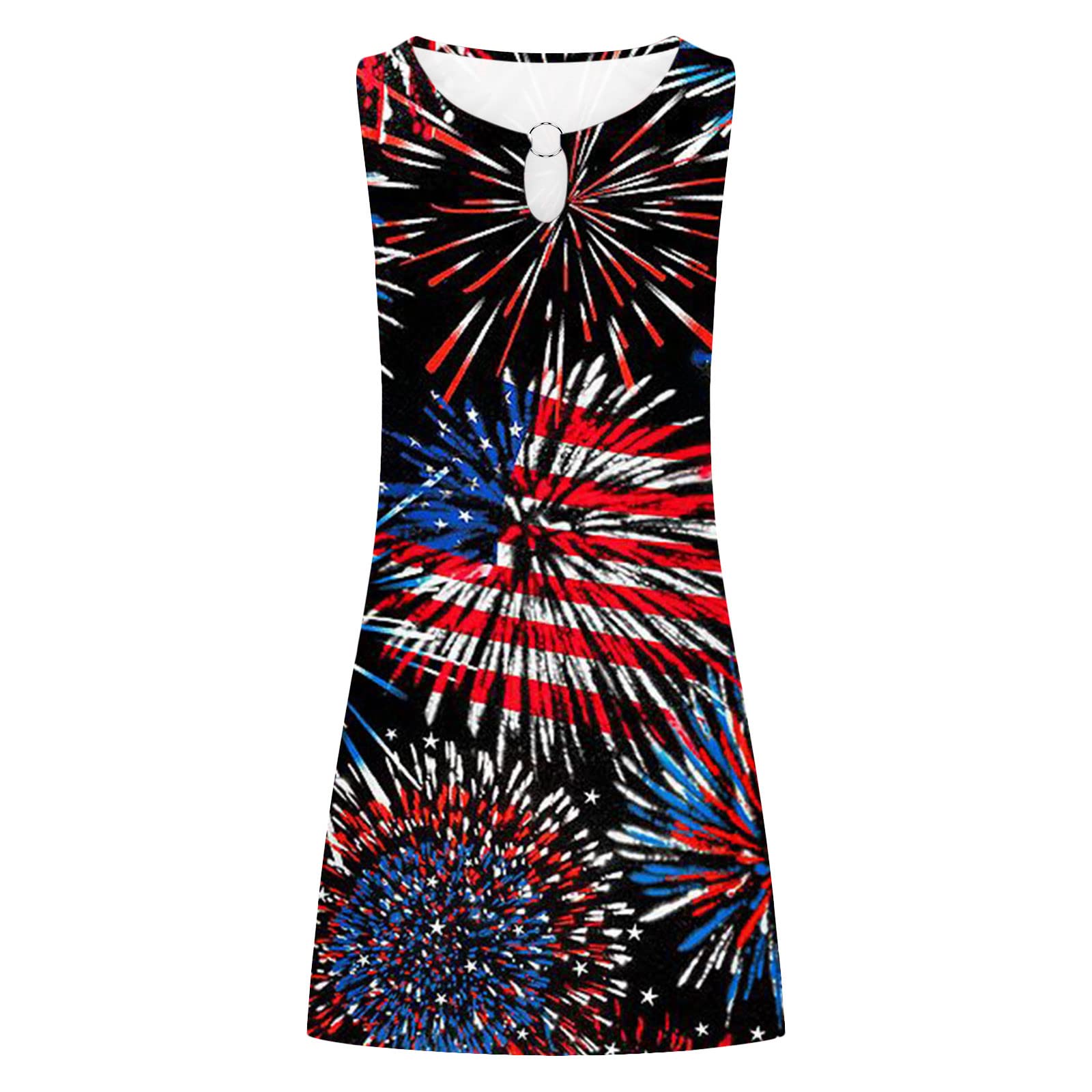 Women's Floral Print Summer Dress - Sleeveless Boho Mini Dress with Hollow Out Crewneck, Loose Swing Fit for Casual & Beach Wear | Perfect for Vacations, Parties, and Outdoor Events