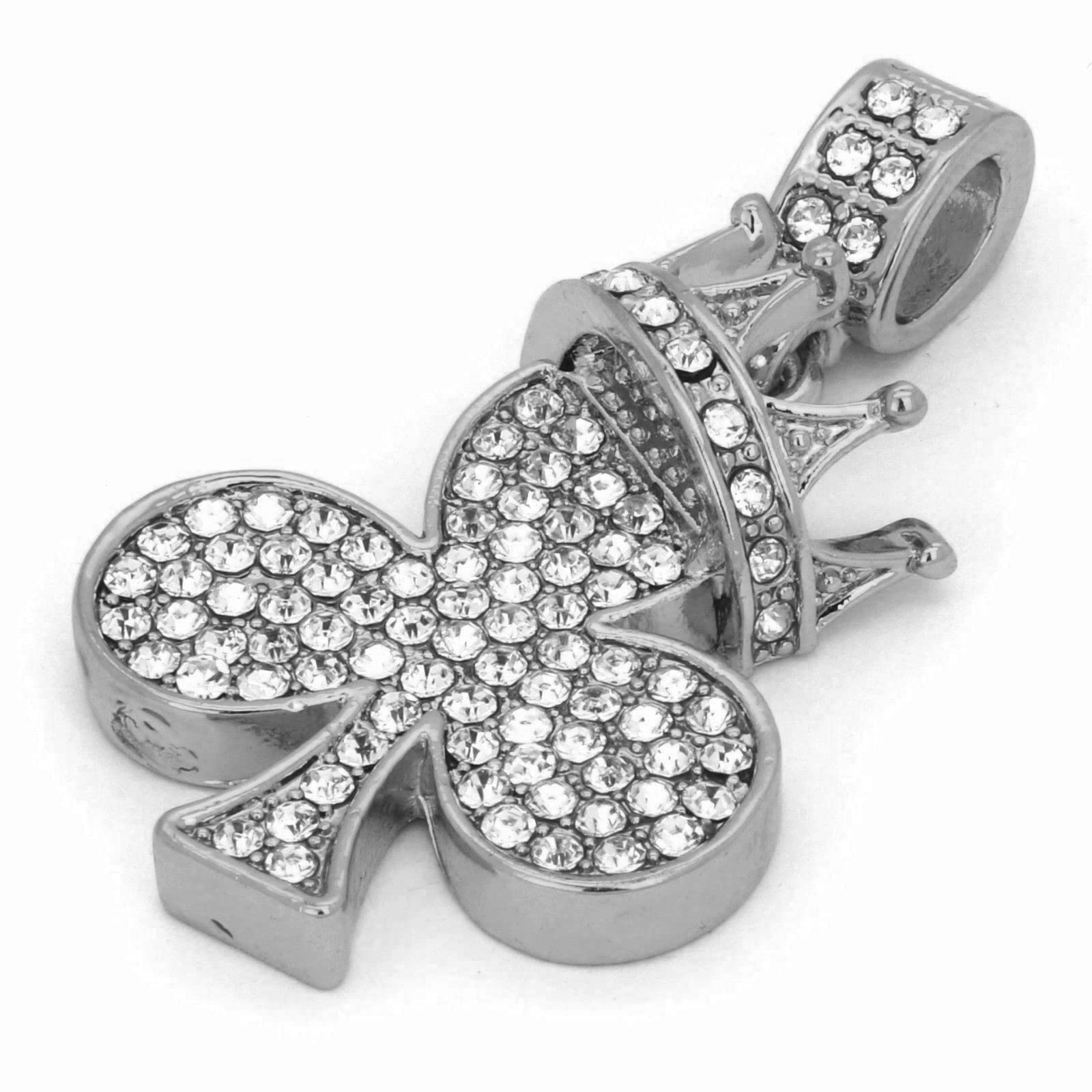 24K Gold Plated Iced King Crown Clover Pendant with 4mm 24