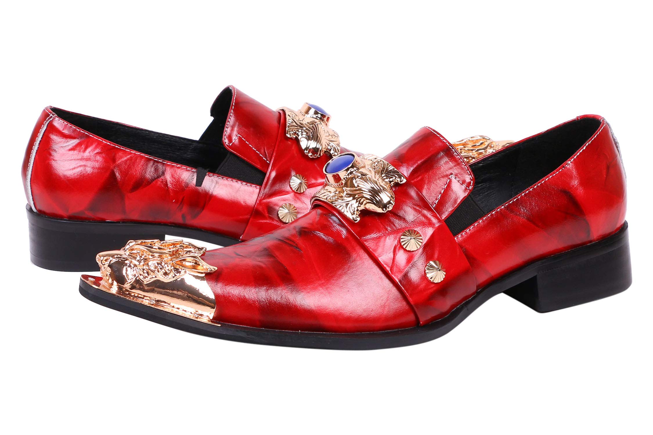 Santimon Men's Pointed Toe Loafers - Genuine Leather Dress Shoes with Rhinestone Buckle & Metal Tip for Western Style | Perfect for Weddings, Parties & Formal Occasions
