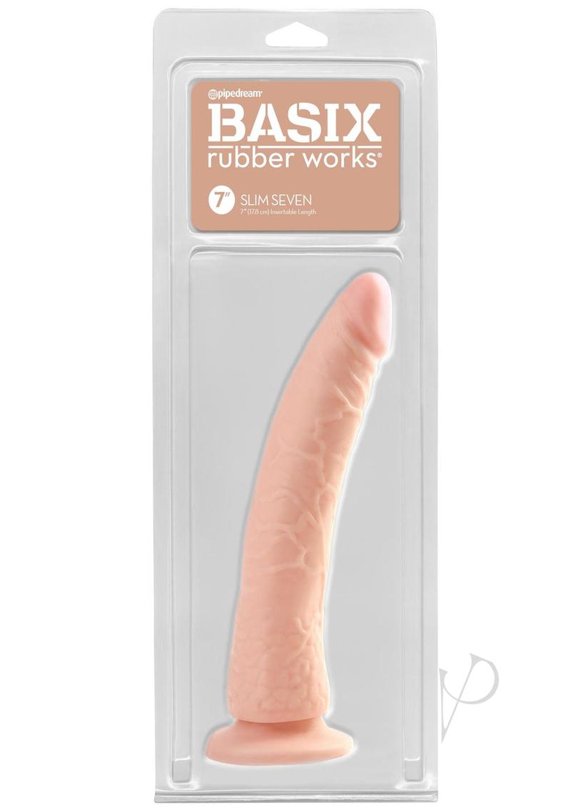 Basix Dong Slim 7 Inch Realistic Dildo with Strong Suction Cup - Vanilla Color - Perfect for Solo Play, Couples & BDSM Scenes
