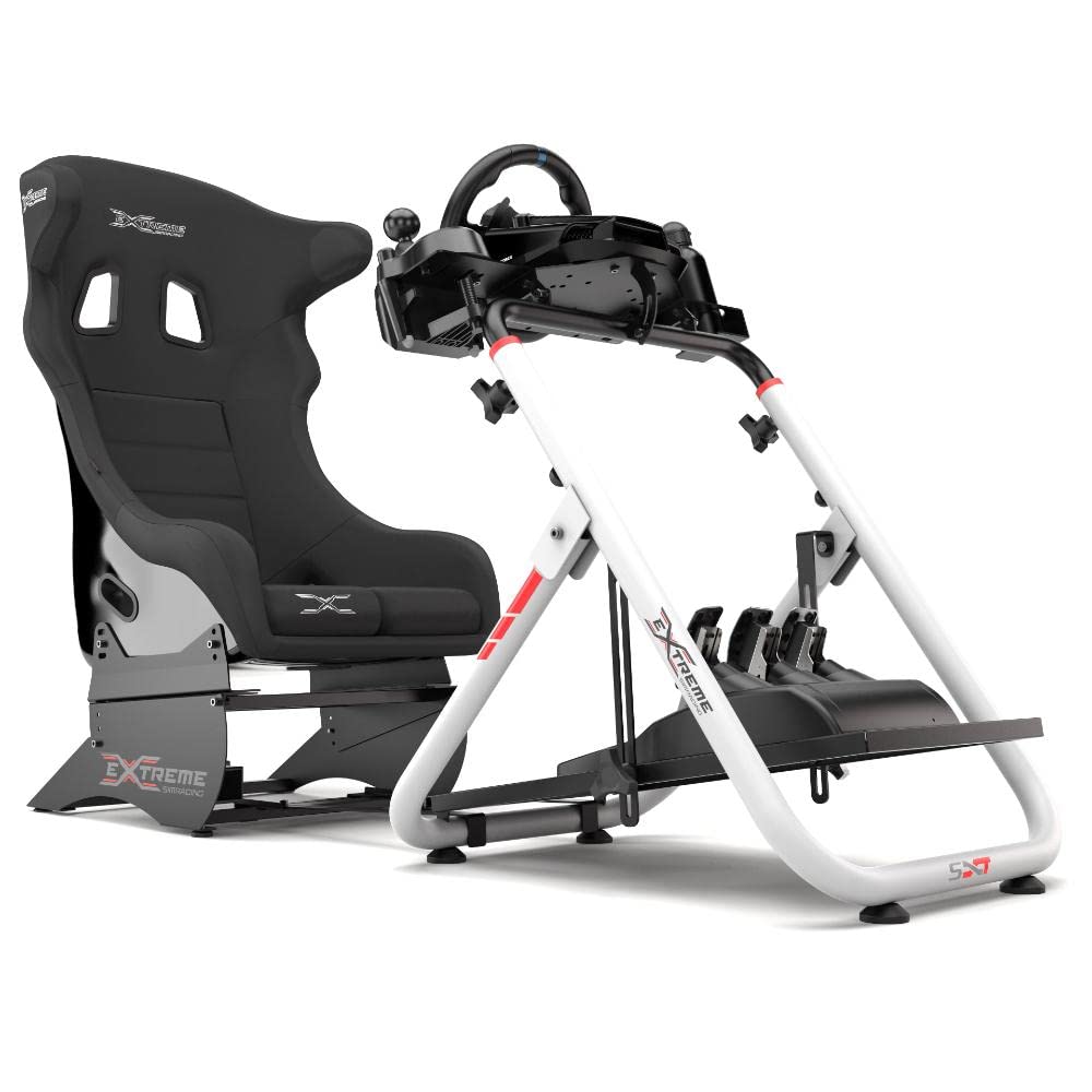 Extreme SXT V2 Racing Simulator Wheel Stand Cockpit - Compatible with Logitech G25/G27/G29/G920, Thrustmaster & Fanatec Wheels (White Edition) | Includes Wheel Locks | Perfect for Home Racing Setups & Esports Training