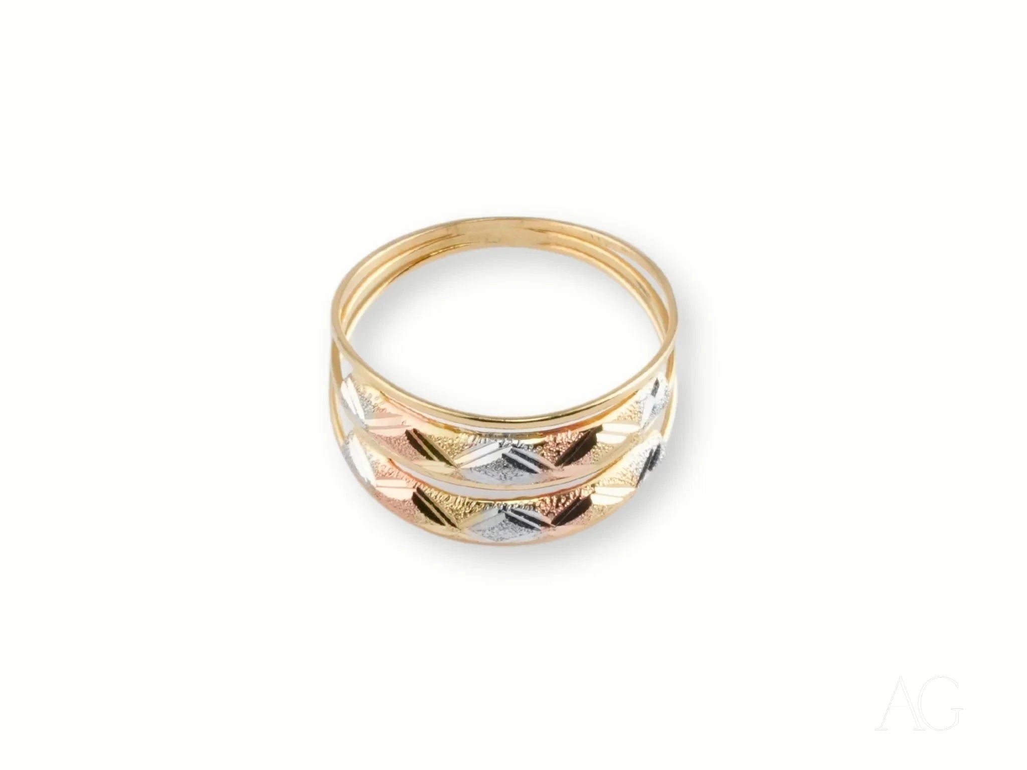 18K Tri-Tone Gold Ring for Women - Elegant Stackable Band in Yellow, White & Rose Gold - Perfect for Wedding, Anniversary & Everyday Wear