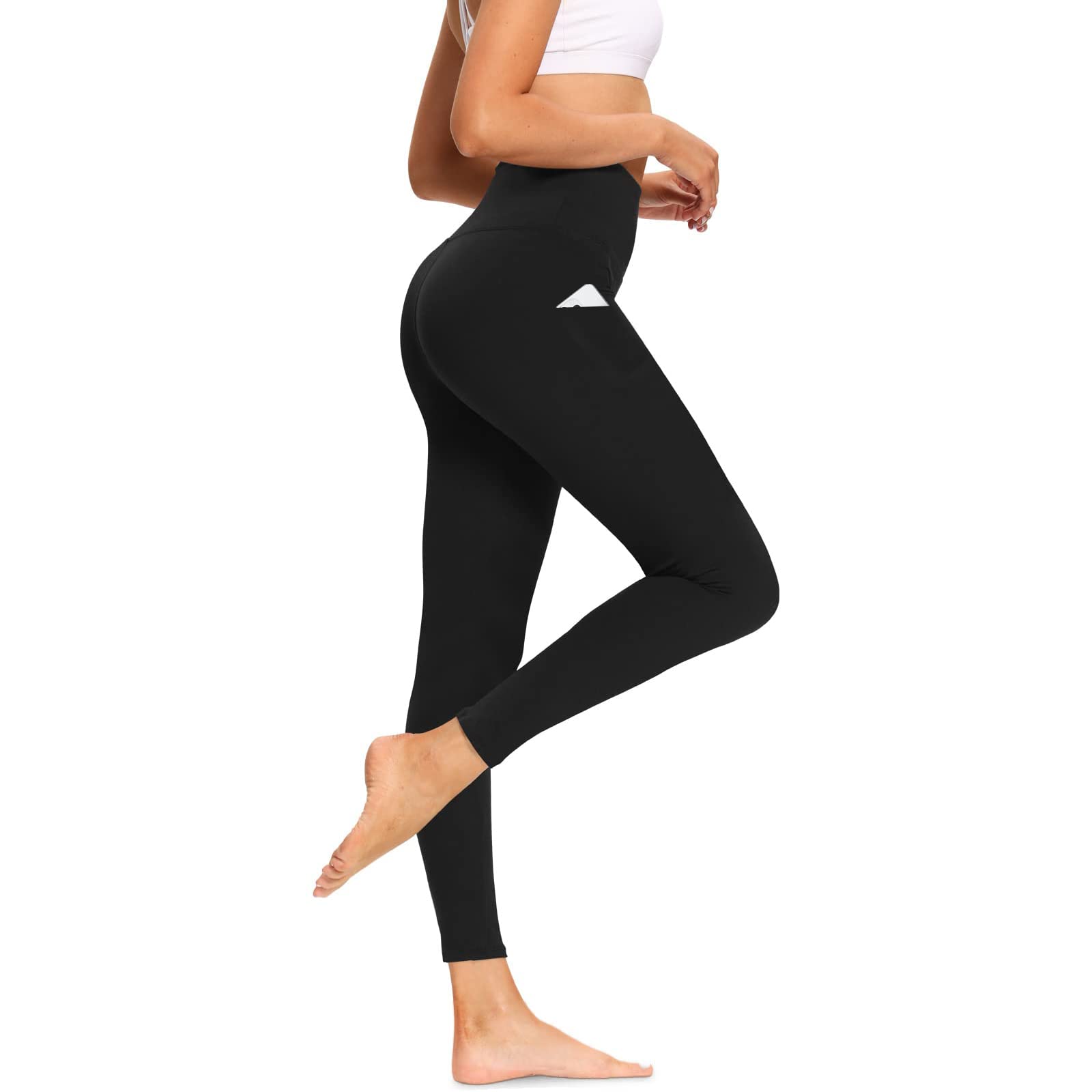 High Waisted Yoga Pants for Women with Pockets - 7/8 Length Naked Feeling Buttery Soft Tummy Control Workout Leggings - Perfect for Yoga, Gym, Running & Lounge Wear