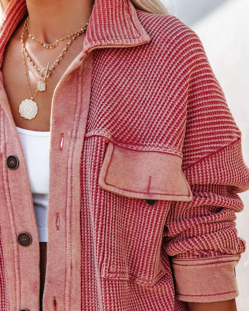 LifeShe Women's Button Down Long Sleeve Waffle Knit Shirt Jacket - Casual Shacket Coat for Fall & Winter - Perfect for Layering, Office Wear, and Weekend Outfits