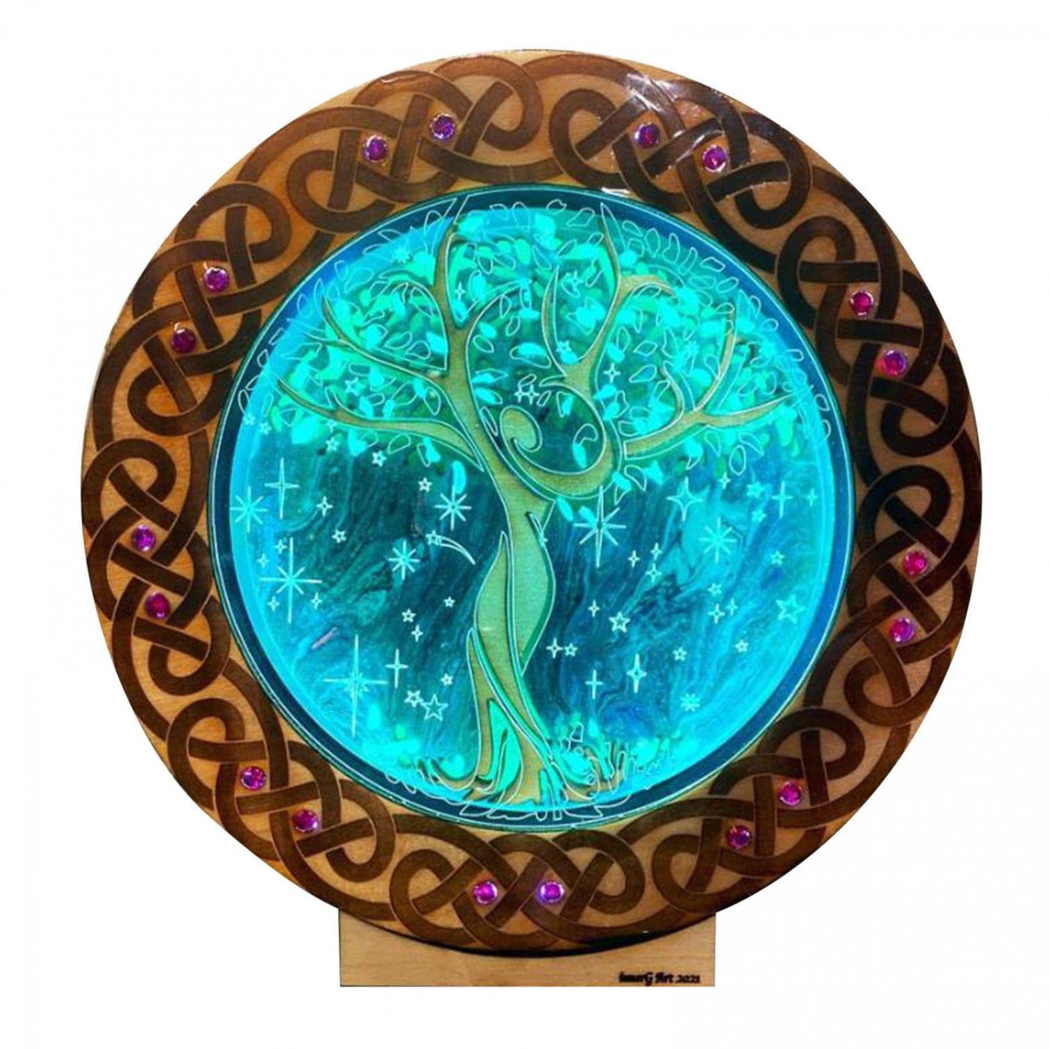 ZZOVITO Fairy Room Lights - Wooden Tree Lamp with Mother Light Box, Unique Gemstone Sculpture Desk Lamp for Bedroom, Living Room, and Office Decor