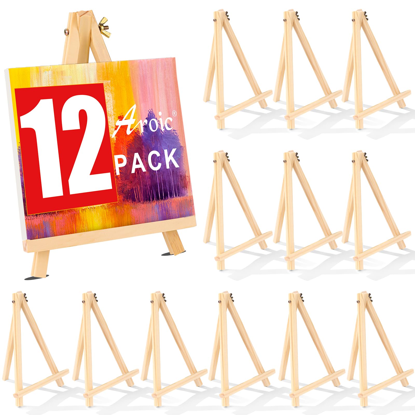 12 Pack 9 Inch Wooden Easels - Adjustable Tripod Stand for Painting Canvases, Art Projects & Crafts | Portable Tabletop Easel for Kids, Students & Artists | Perfect for Painting Parties, Classroom Art Activities & Photo Display