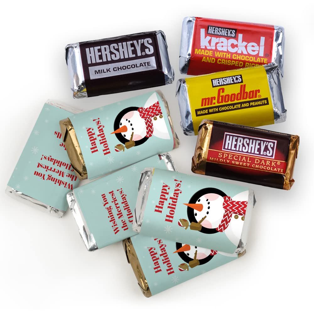 75ct Personalized Christmas Snowman Miniature Chocolates - Assorted Krackel, Mr. Goodbar, Milk & Dark Chocolate (75 Count) | Holiday Party Favors, Stocking Stuffers & Gift Baskets
